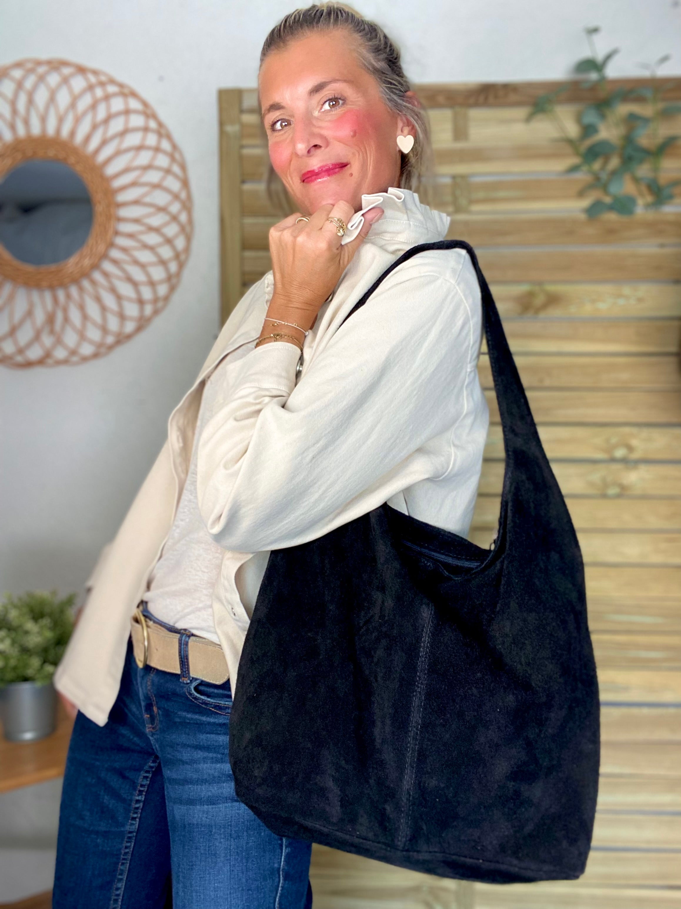 Sac cabas cuir daim MARLON - Noir