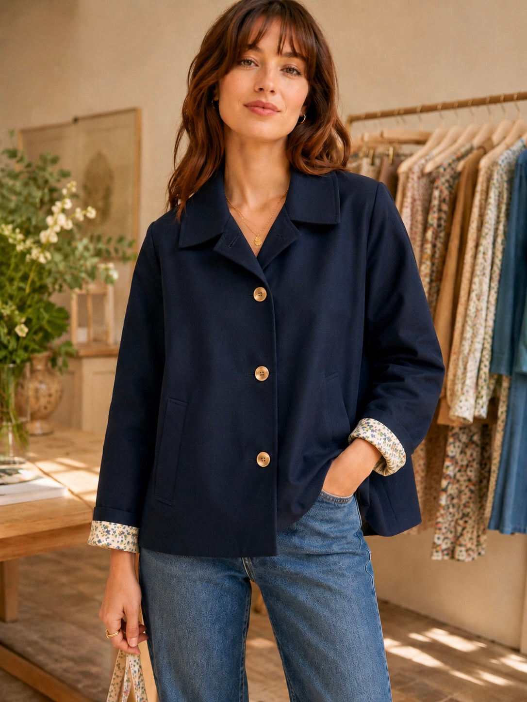 Veste Trench en coton avec Liberty - JOHAN Bleu marine