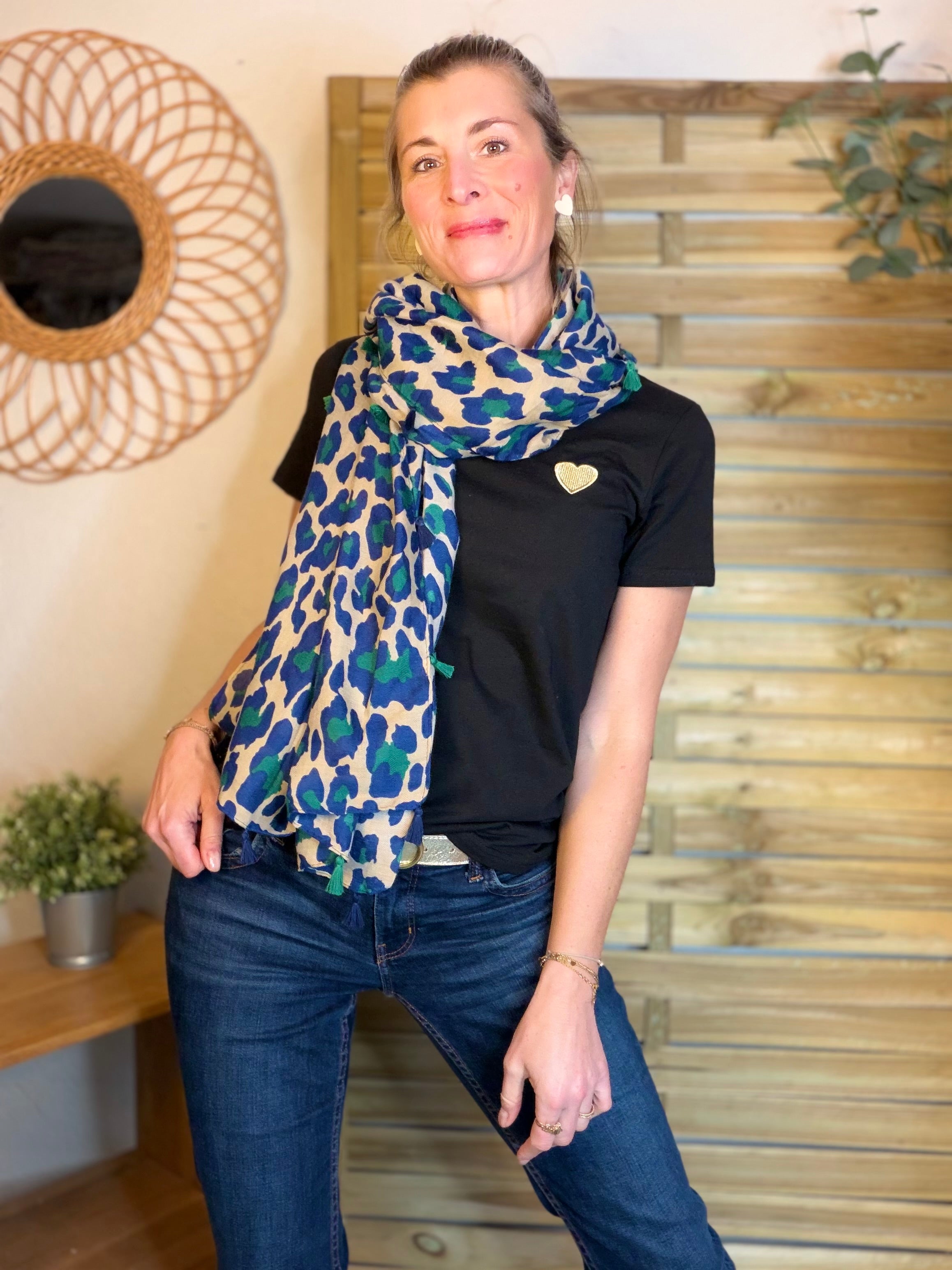 Foulard Léo CLEM - Bleu roi / vert 🐆