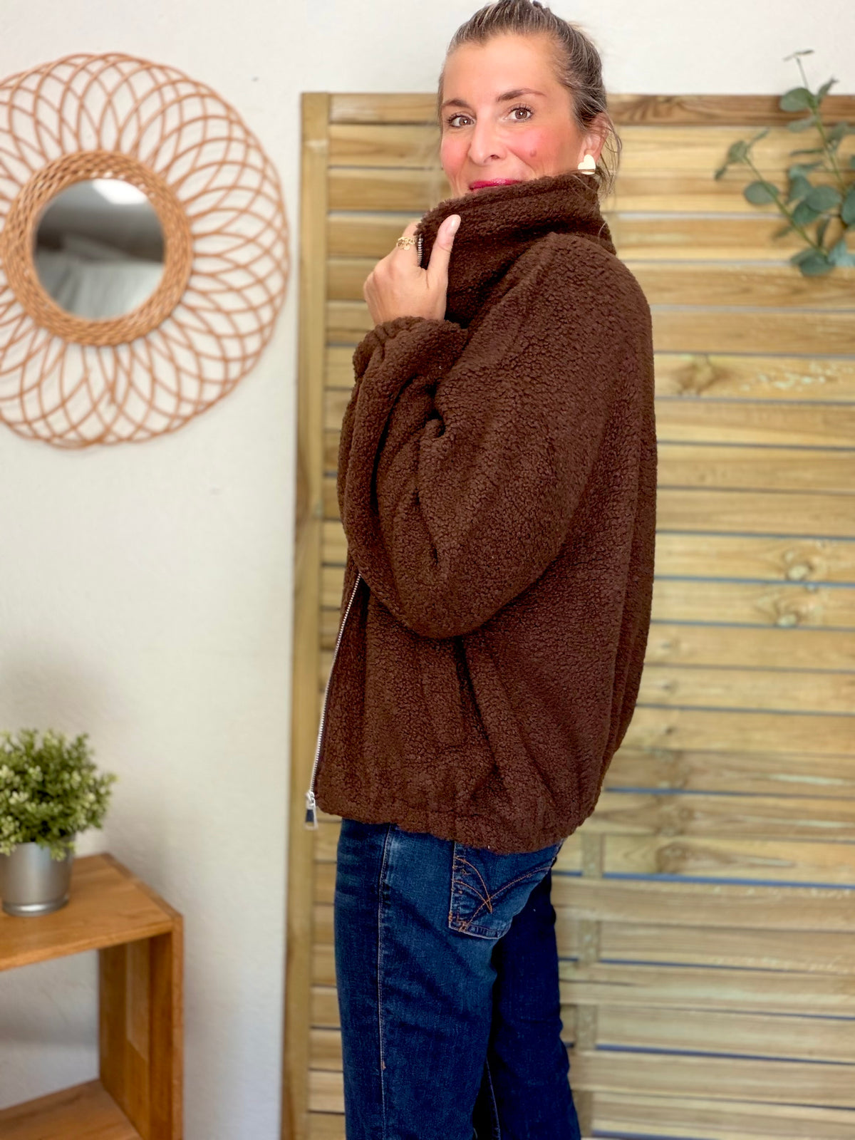 Veste Sherpa zippée LÉONIE Chocolat