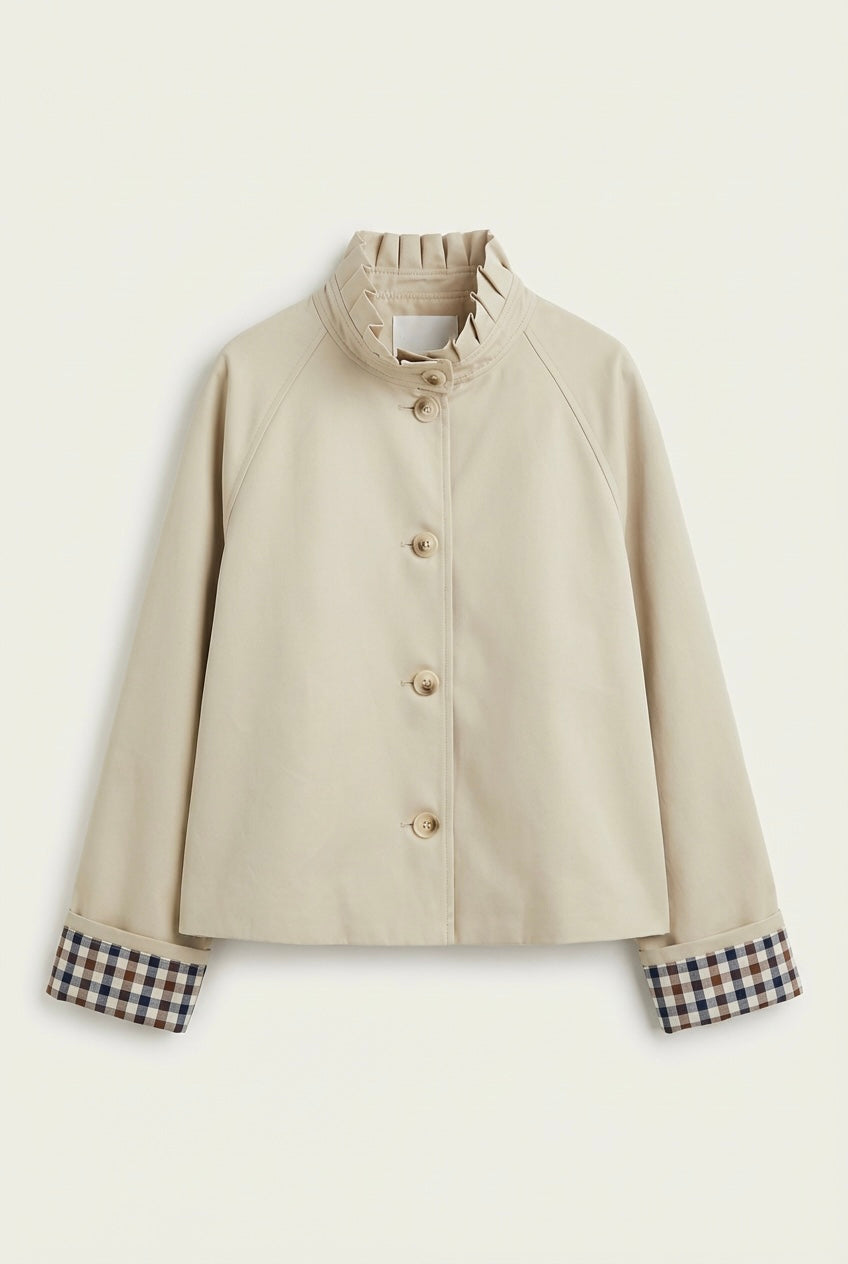 Veste Trench col victorien avec vichy - VICKY Beige