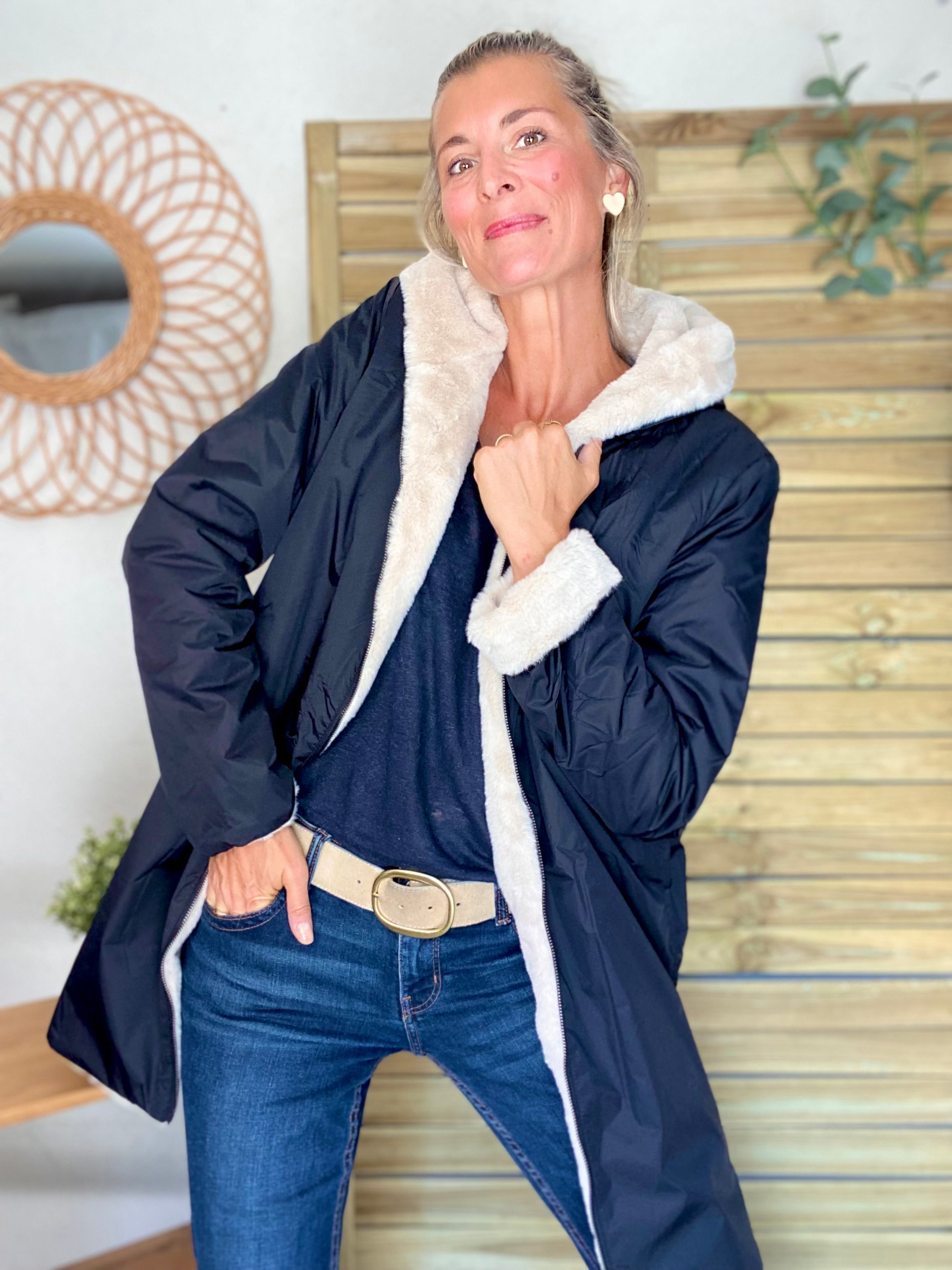 Parka Imperméable réversible fourrée Noir / Beige ALIX - LAURA JO