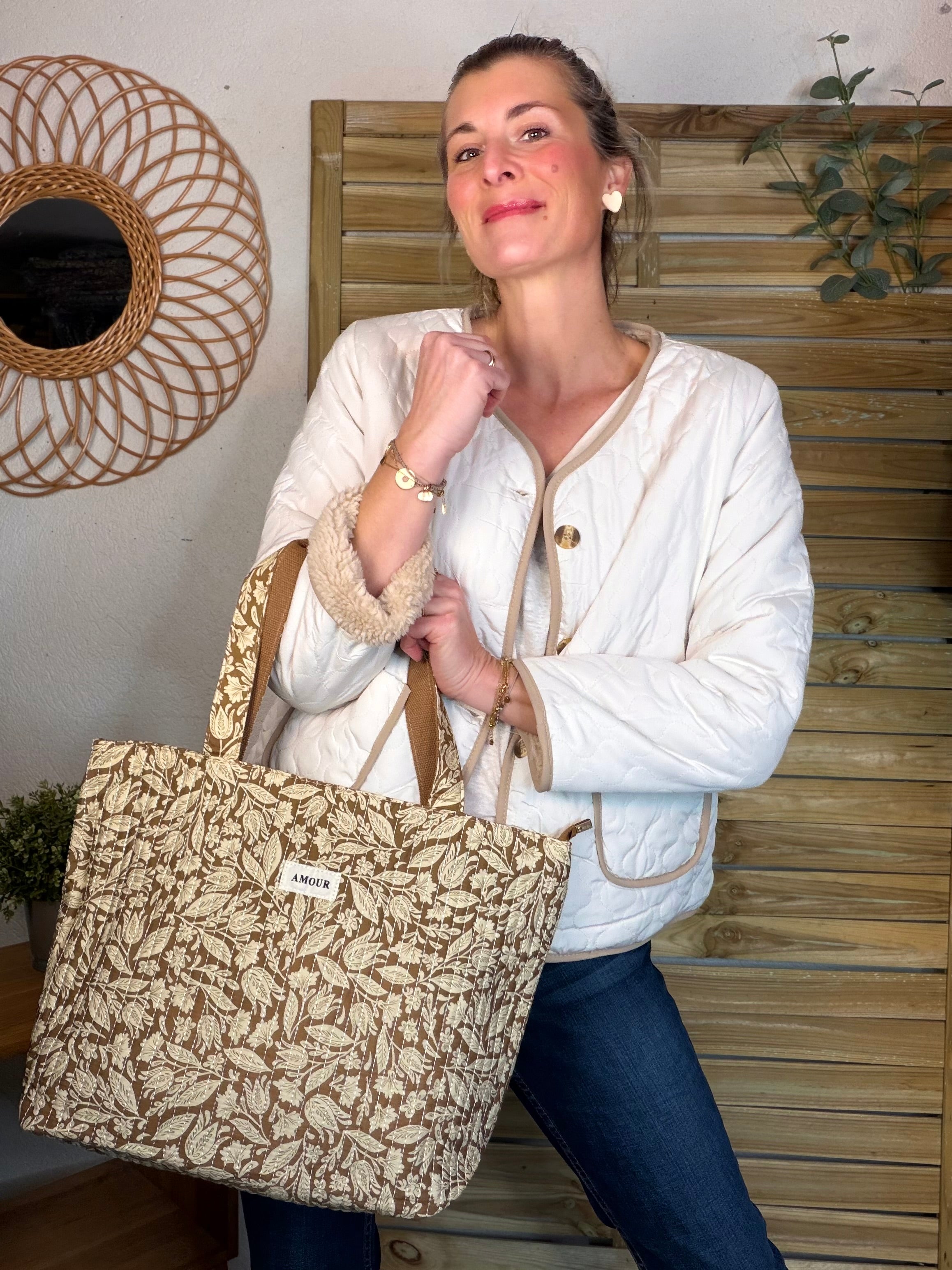Sac cabas imprimé PIERCE - fleuri Camel