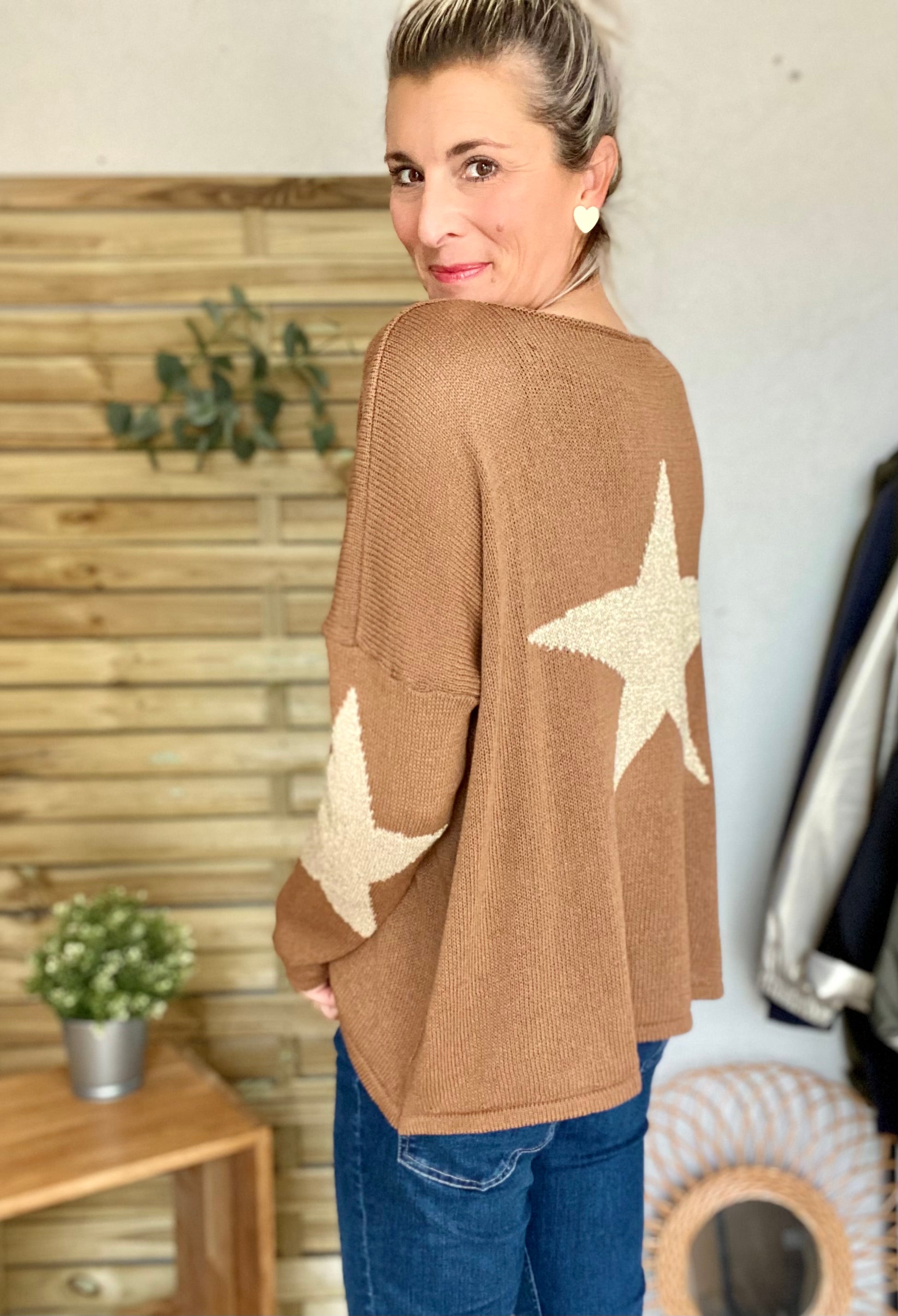 Pull Oversize étoiles dorées ALBA - Camel