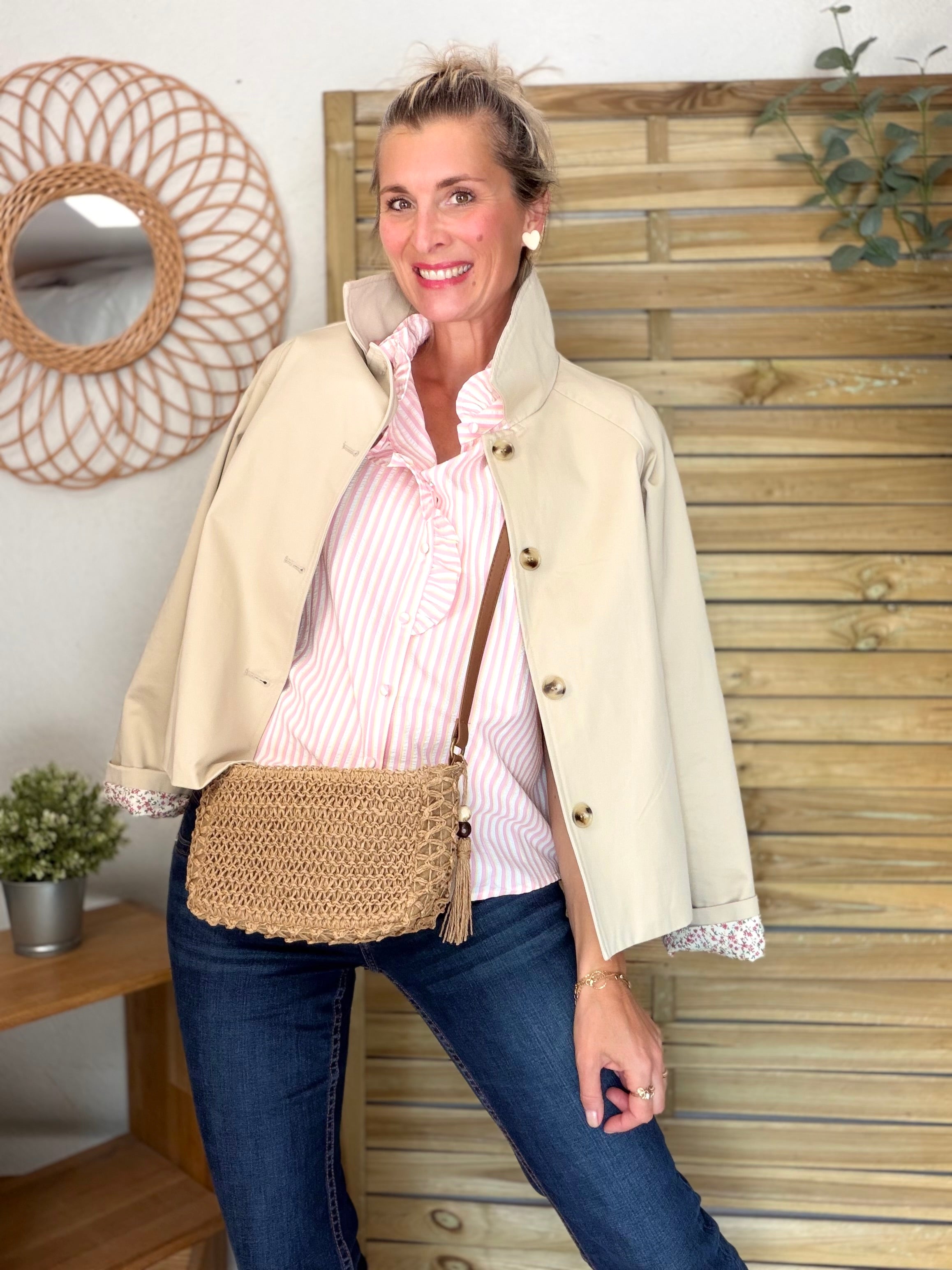 Blouse rayures roses manches courtes LIV