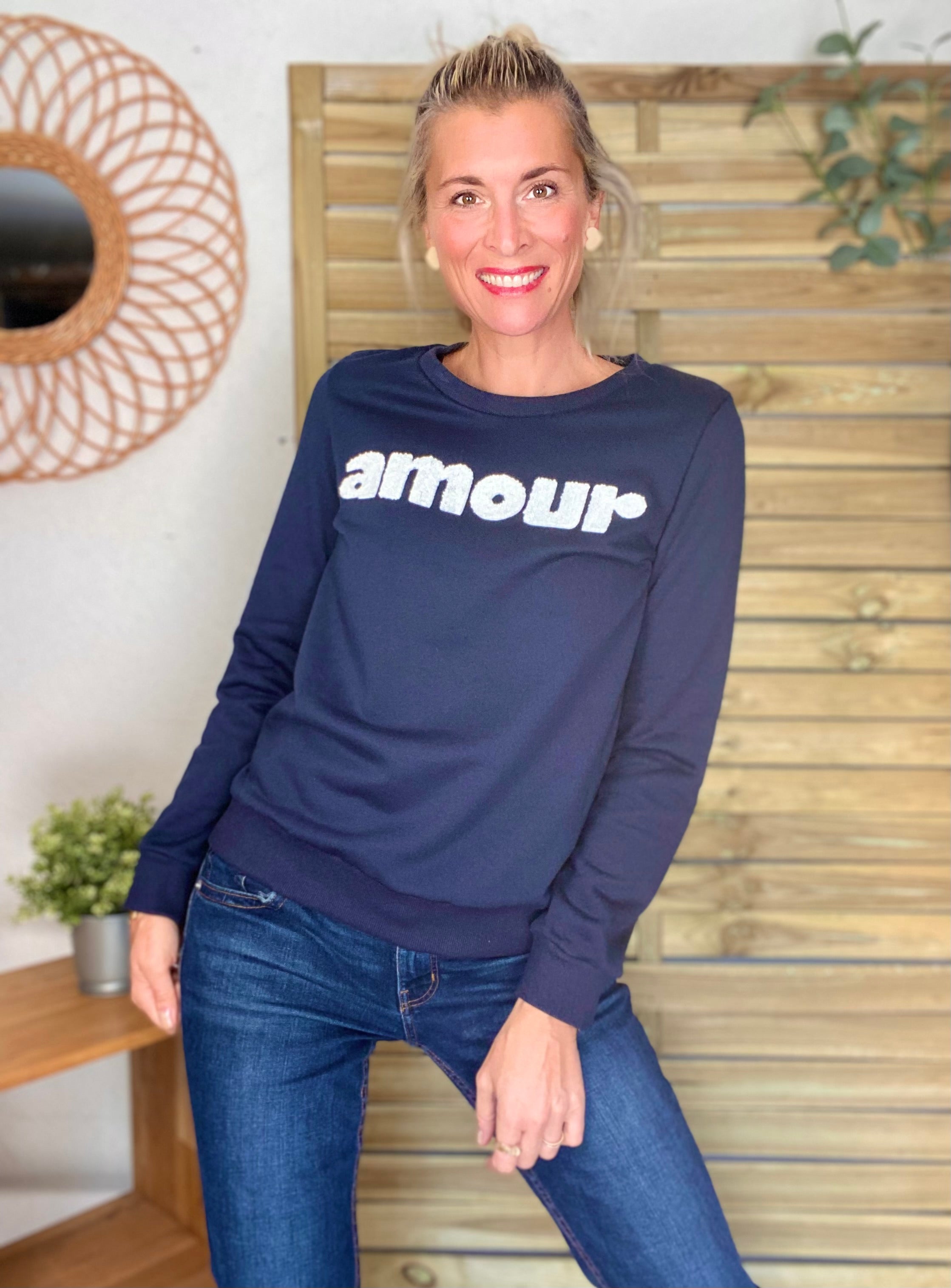 Sweat amour DORIA - Bleu marine / Blanc