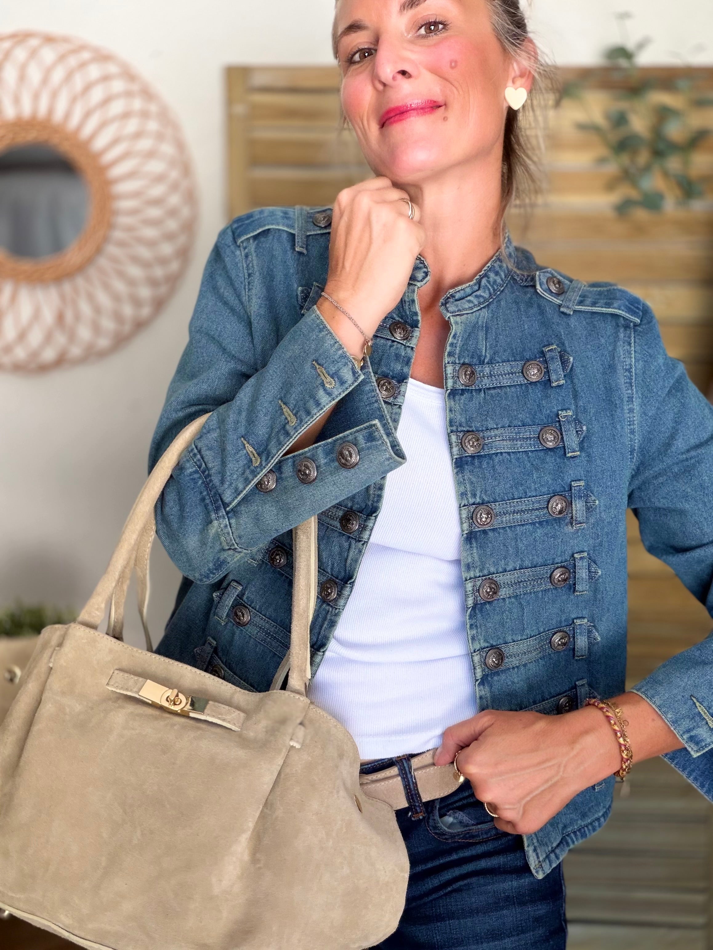 Veste courte en jean NAPOLÉON - Bleu Jean