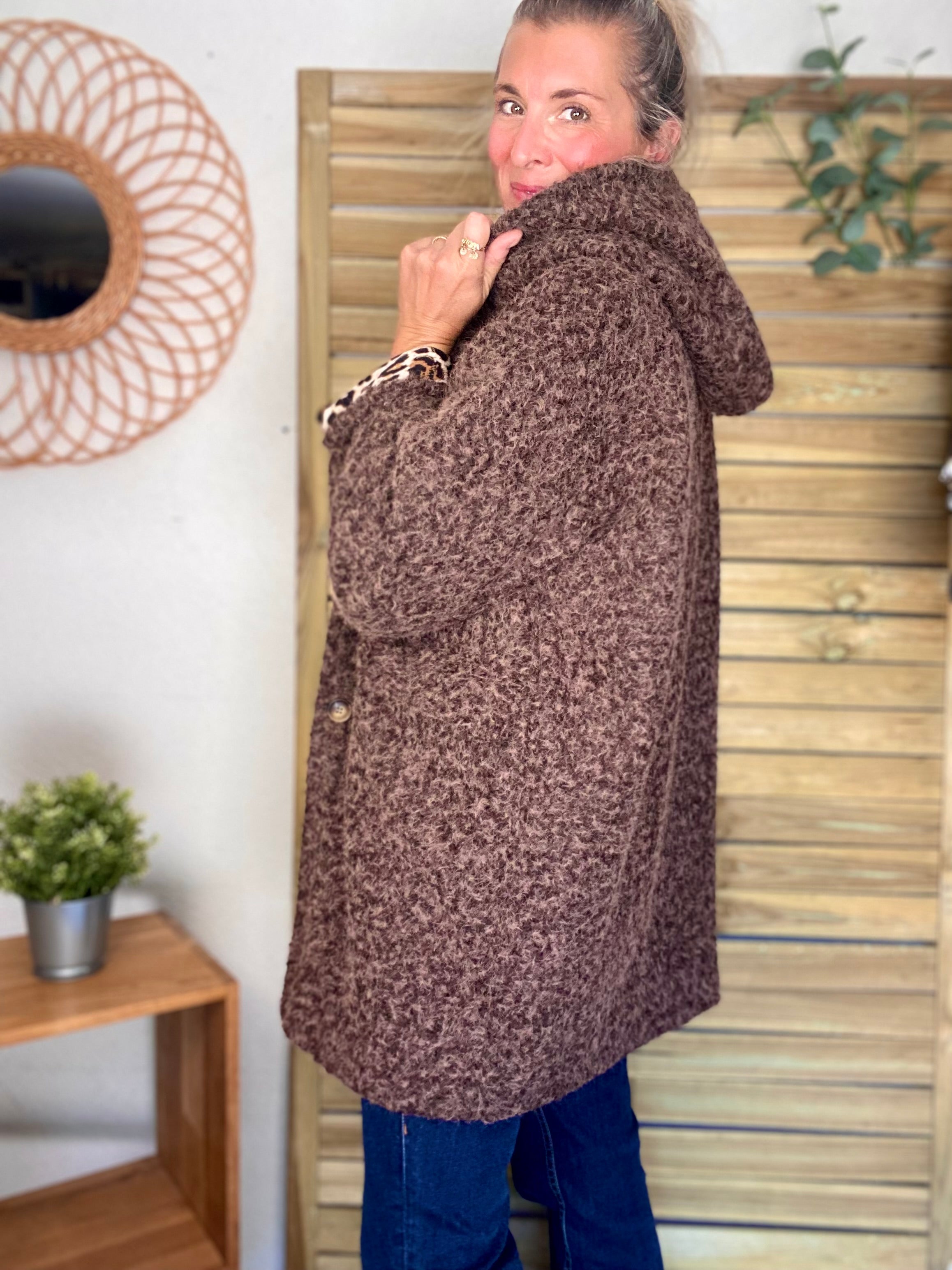 Manteau en laine EUGÉNIE avec détails Léo 🐆 - Chocolat