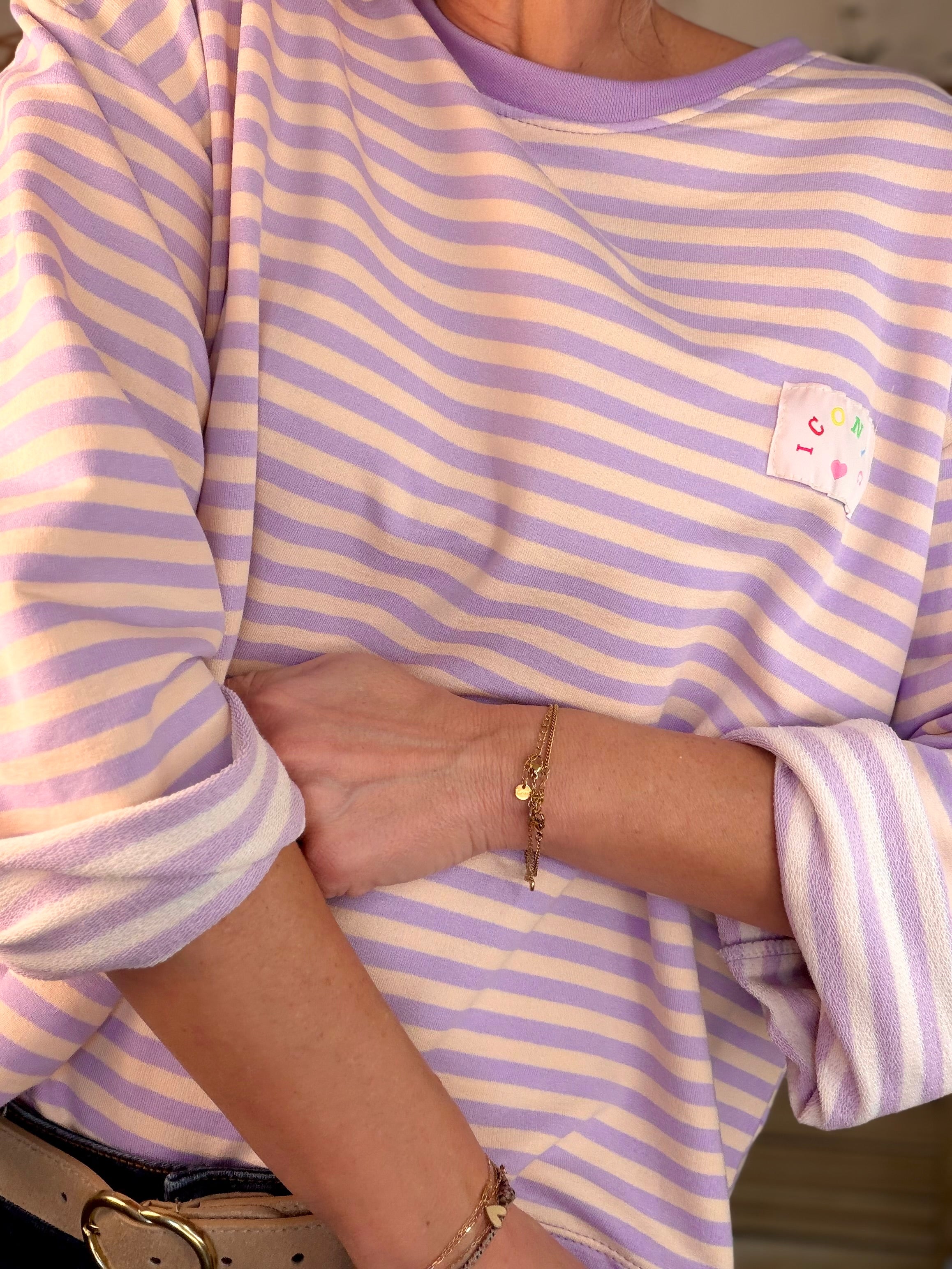 Sweat fin rayé ample Iconic CORALIE - Lilas