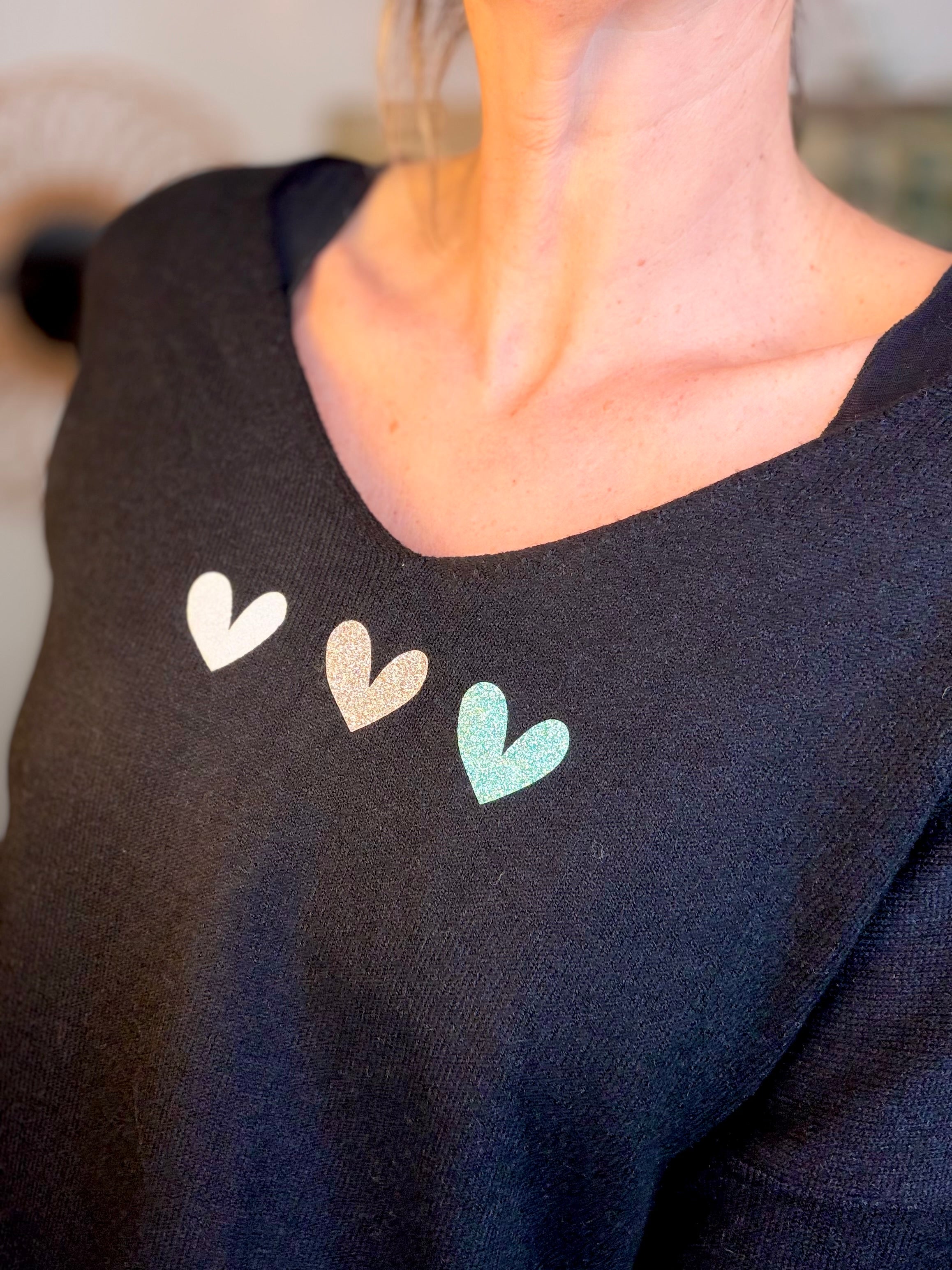 Pull fin 3 cœurs 💛 BERTILLE - Noir