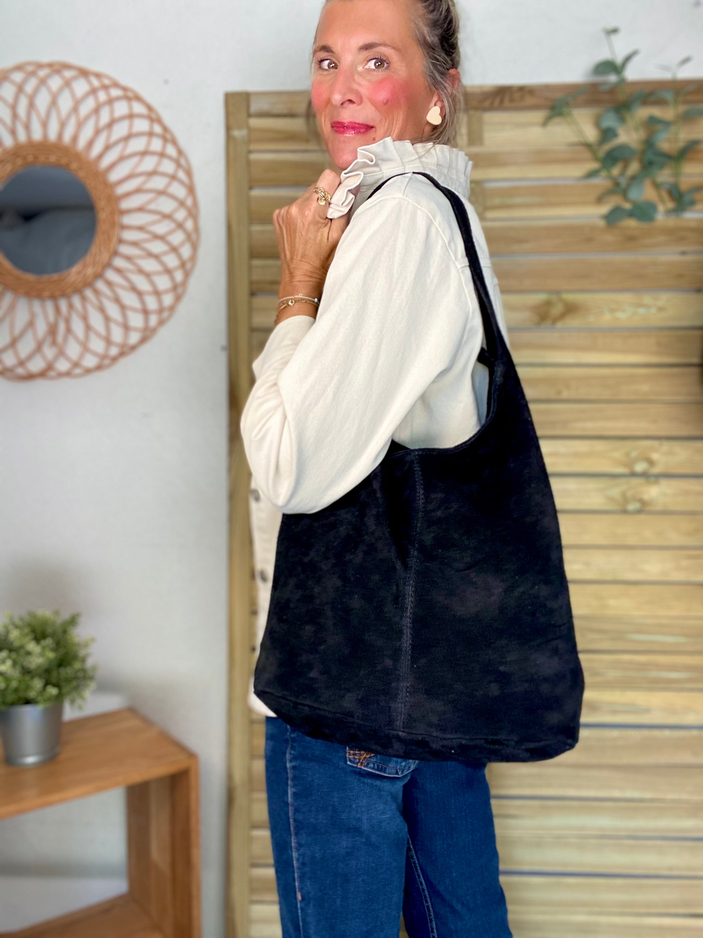 Sac cabas cuir daim MARLON - Noir