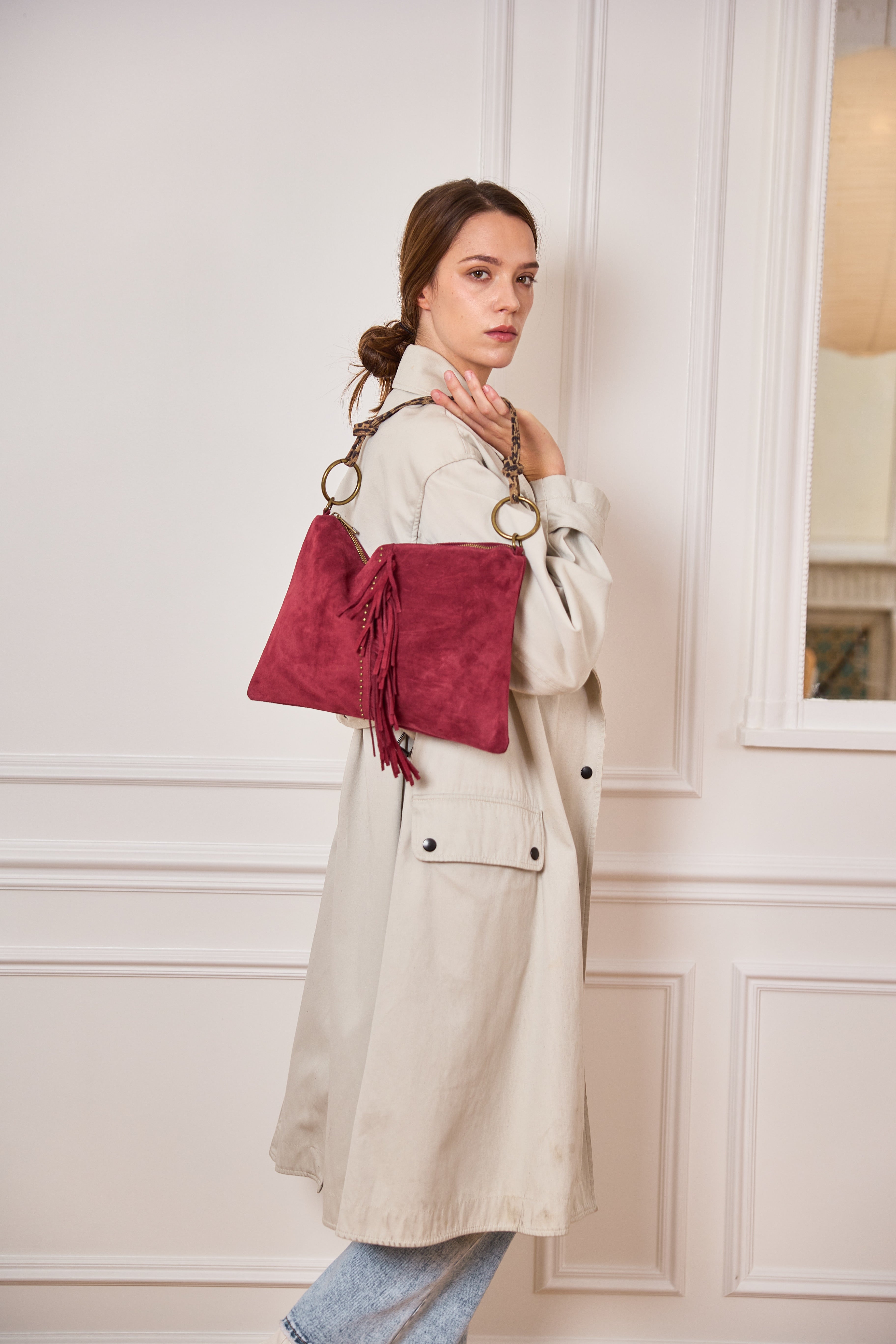 ⚡️PÉPITES FRIDAY - Sac en cuir daim 2 bandoulières (Léo et bordeaux) - Bordeaux - BROOKLYN