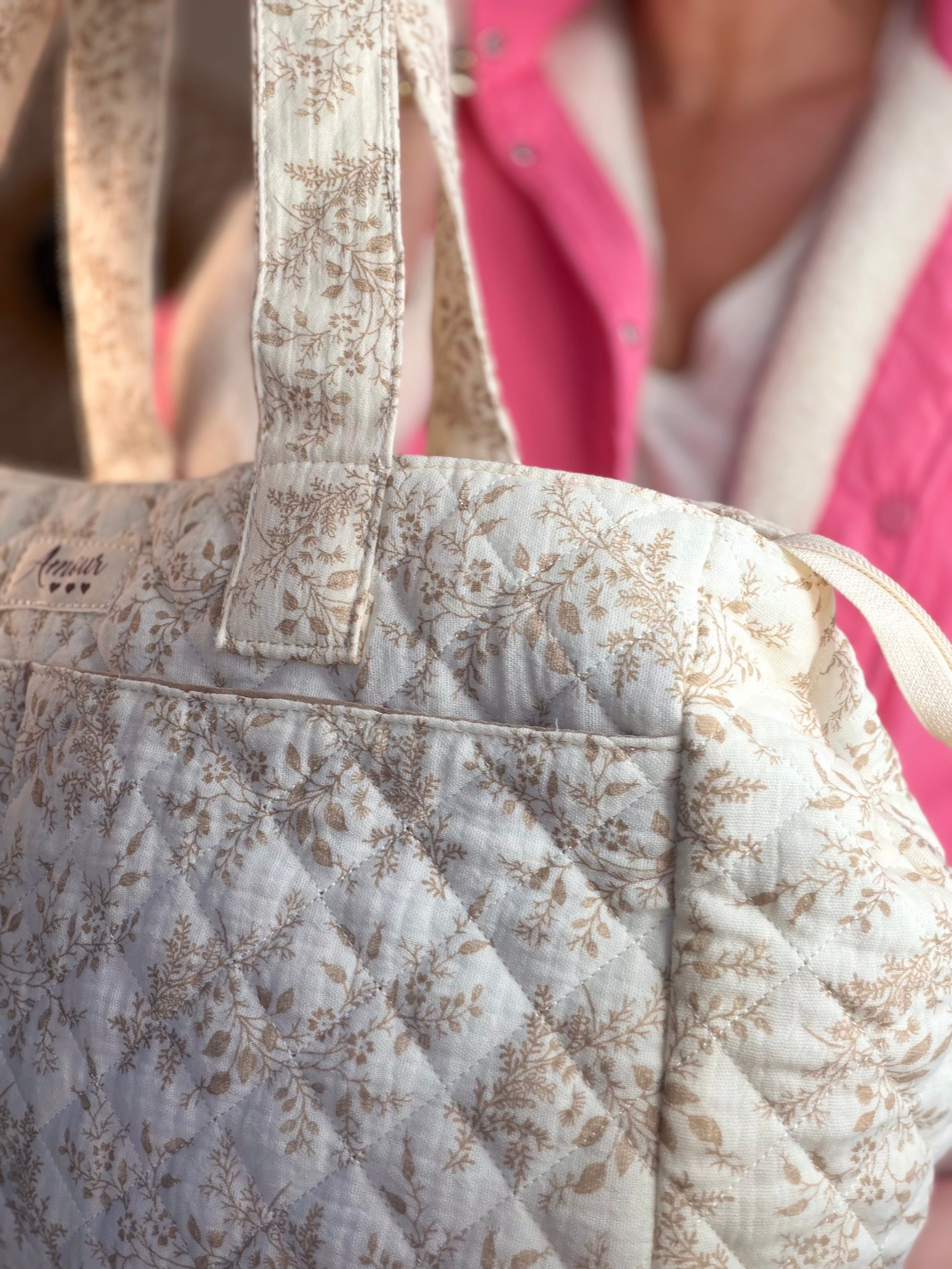 Sac week-end / à langer ANTONIN imprimé feuilles beige