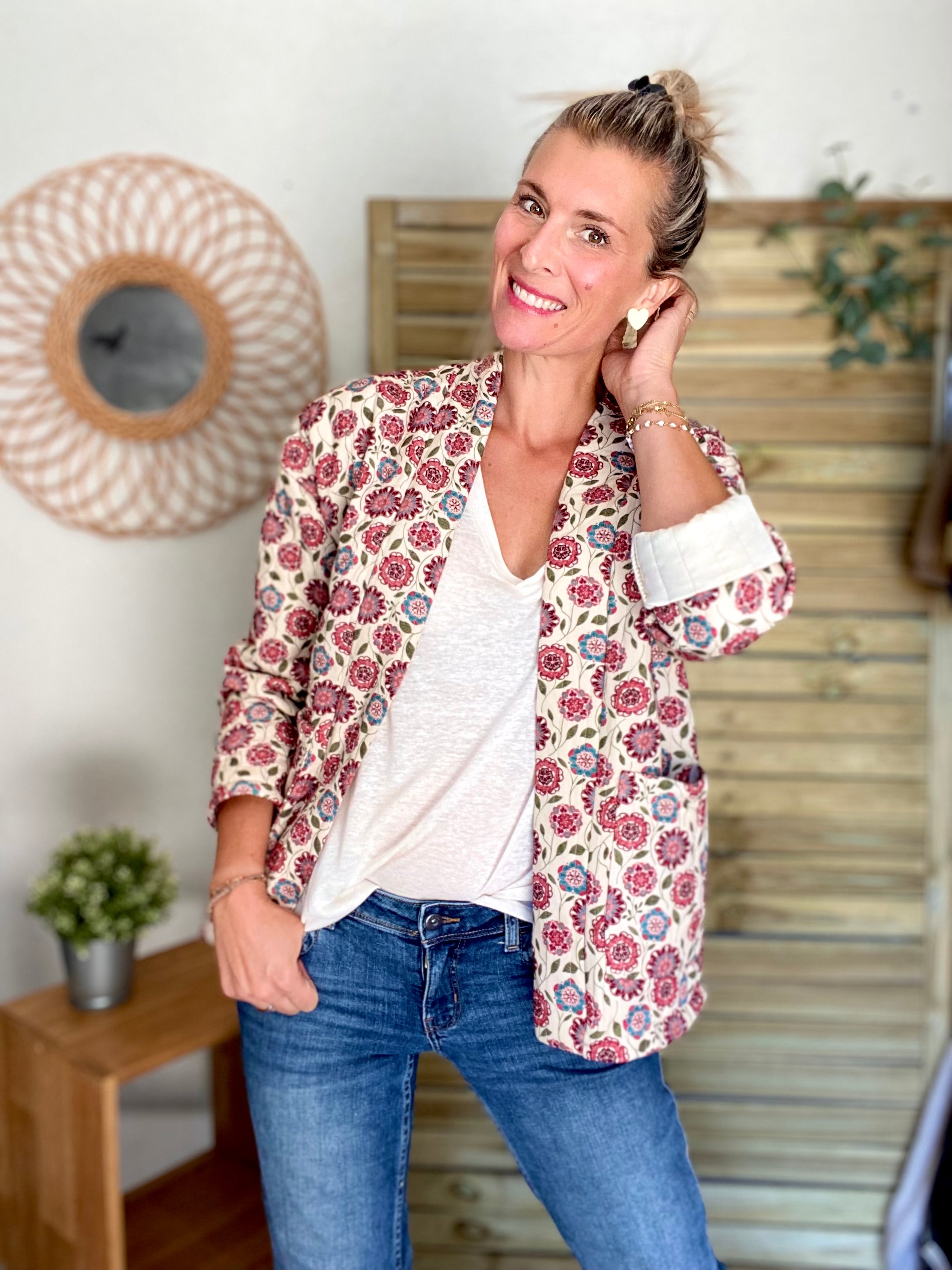 Veste matelassée SUZANNE - imprimé floral rose - taille unique