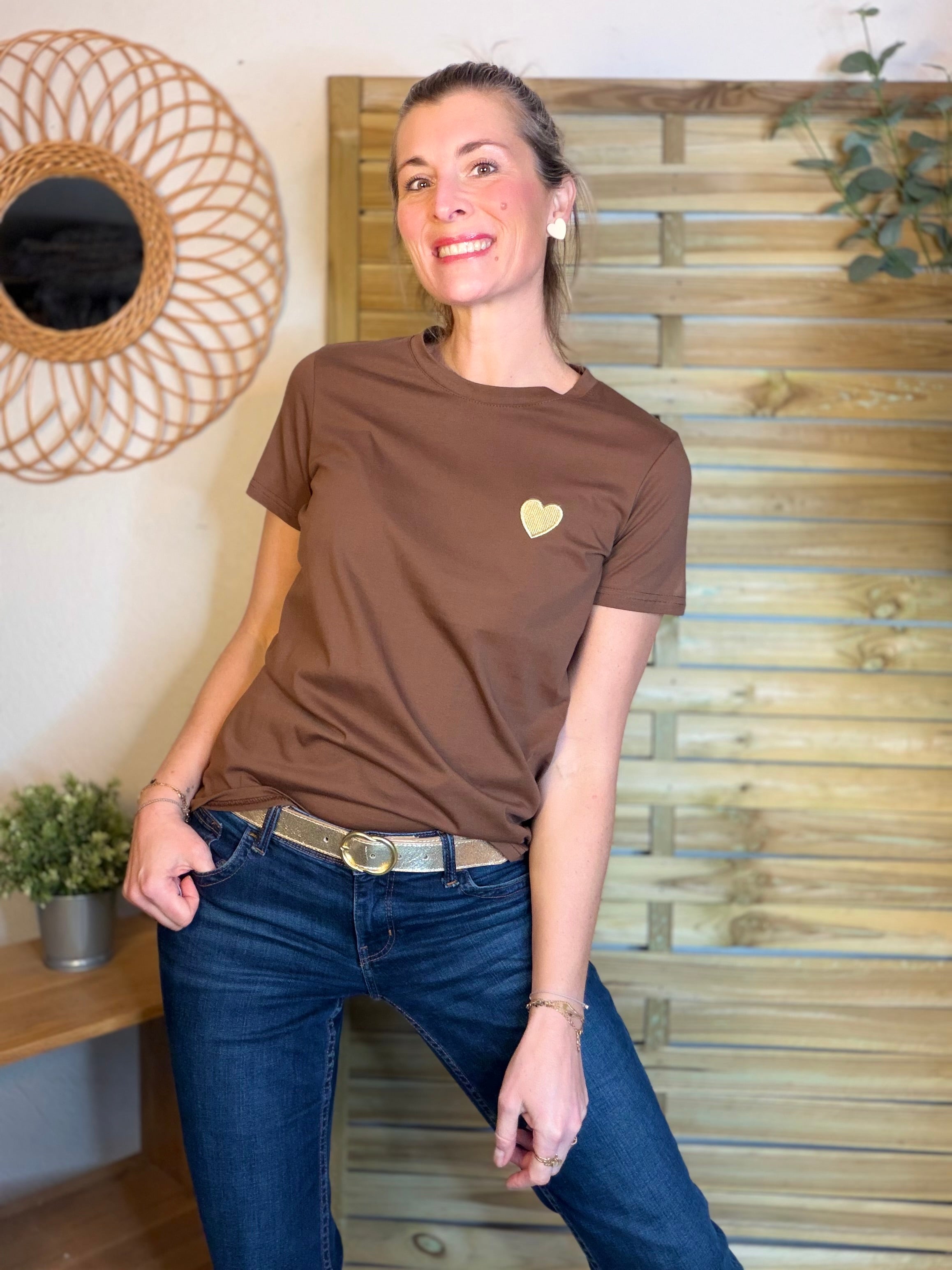 Tee shirt cœur brodé doré 💛 PIA Choco