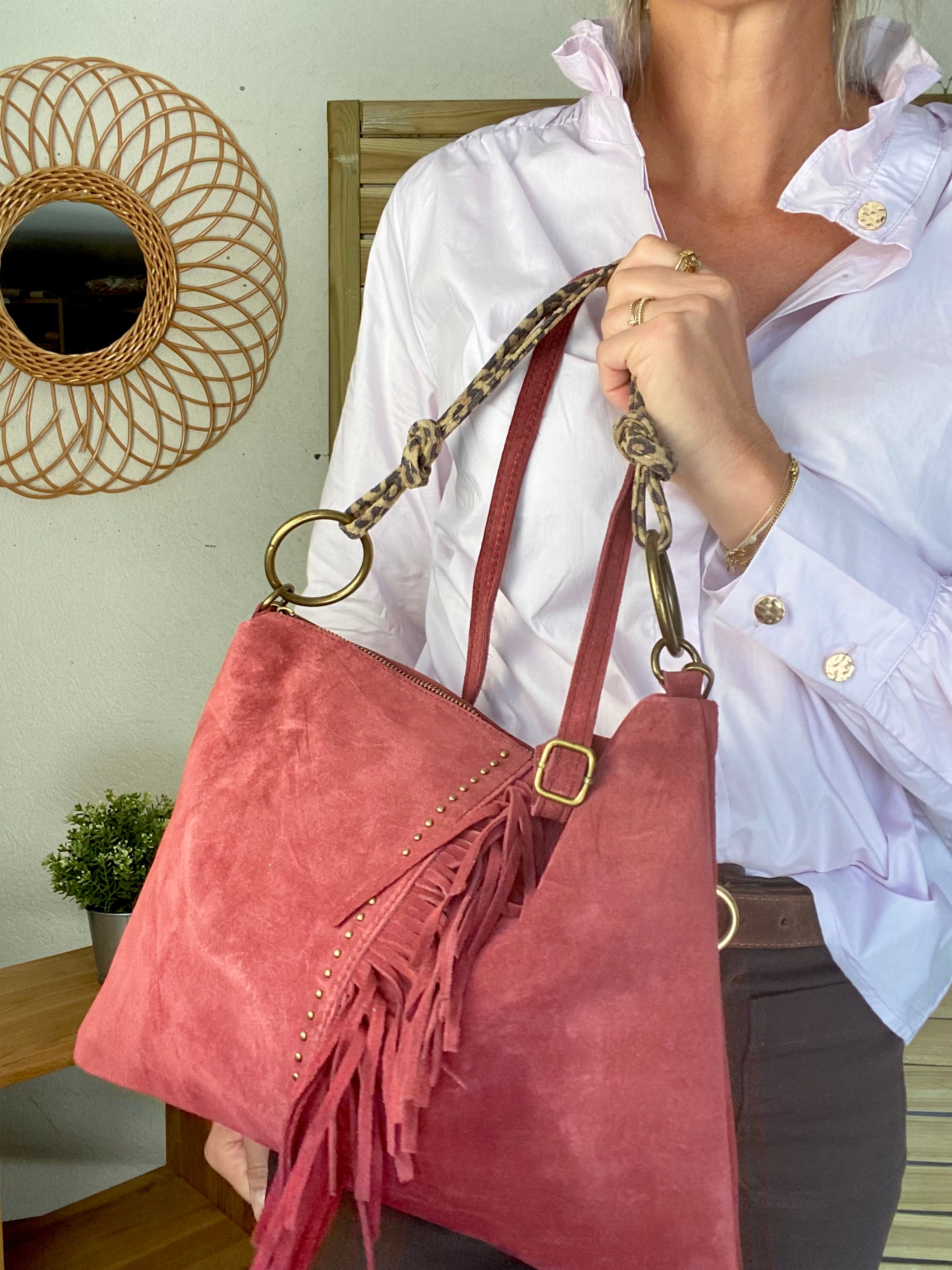 ⚡️PÉPITES FRIDAY - Sac en cuir daim 2 bandoulières (Léo et bordeaux) - Bordeaux - BROOKLYN