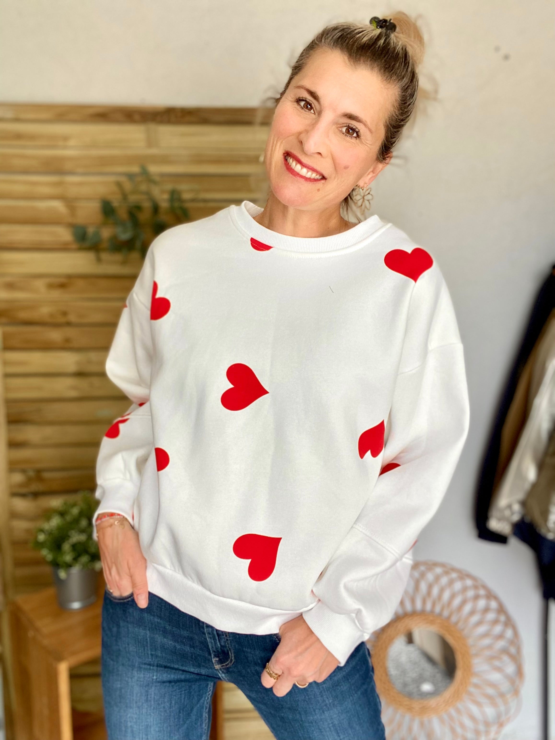 Sweat oversize Coeurs VALENTINE - Blanc - Taille unique - FIN DE SÉRIE