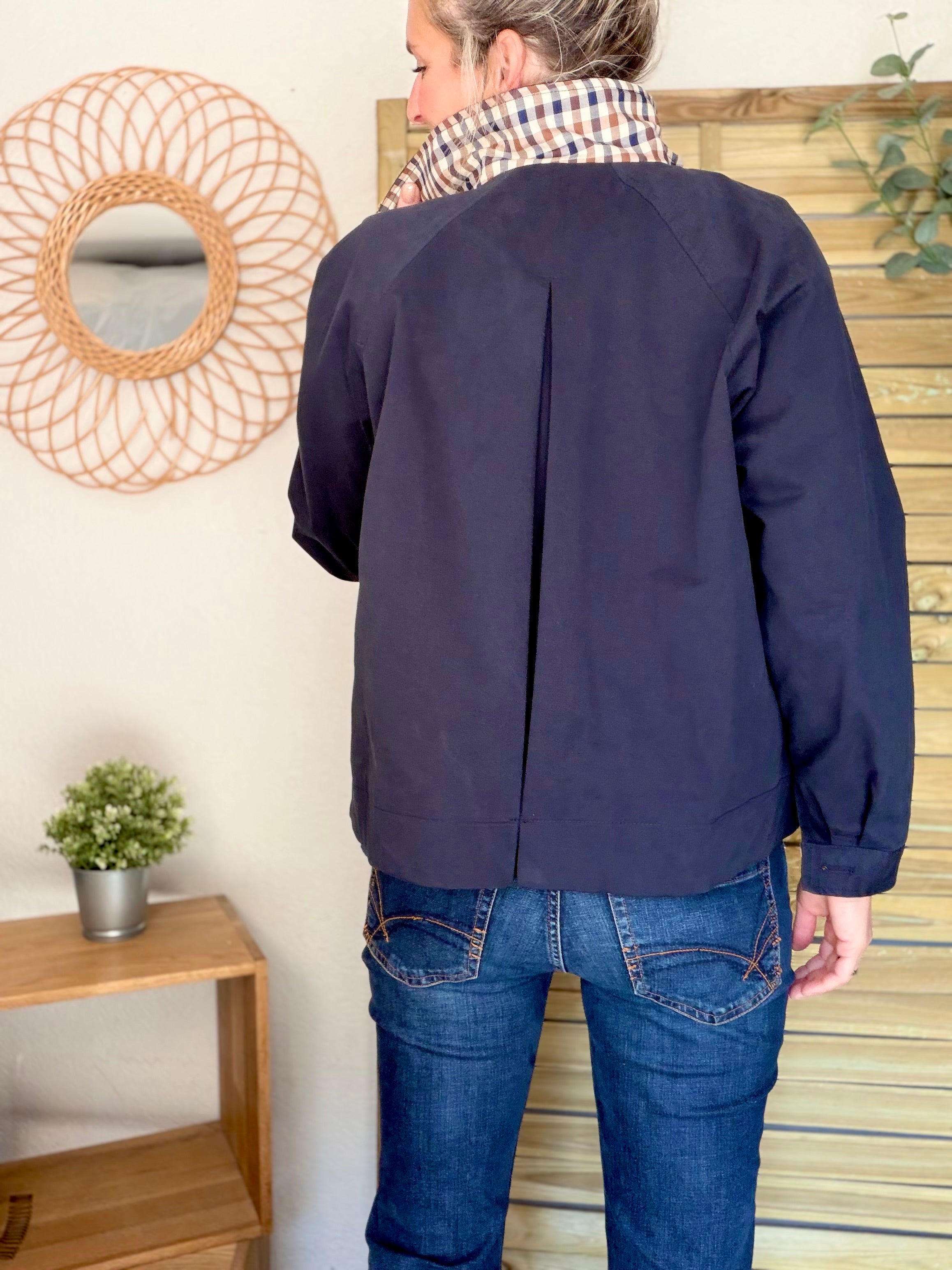 Veste Trench en coton avec carreaux - SOLÈNE Bleu marine