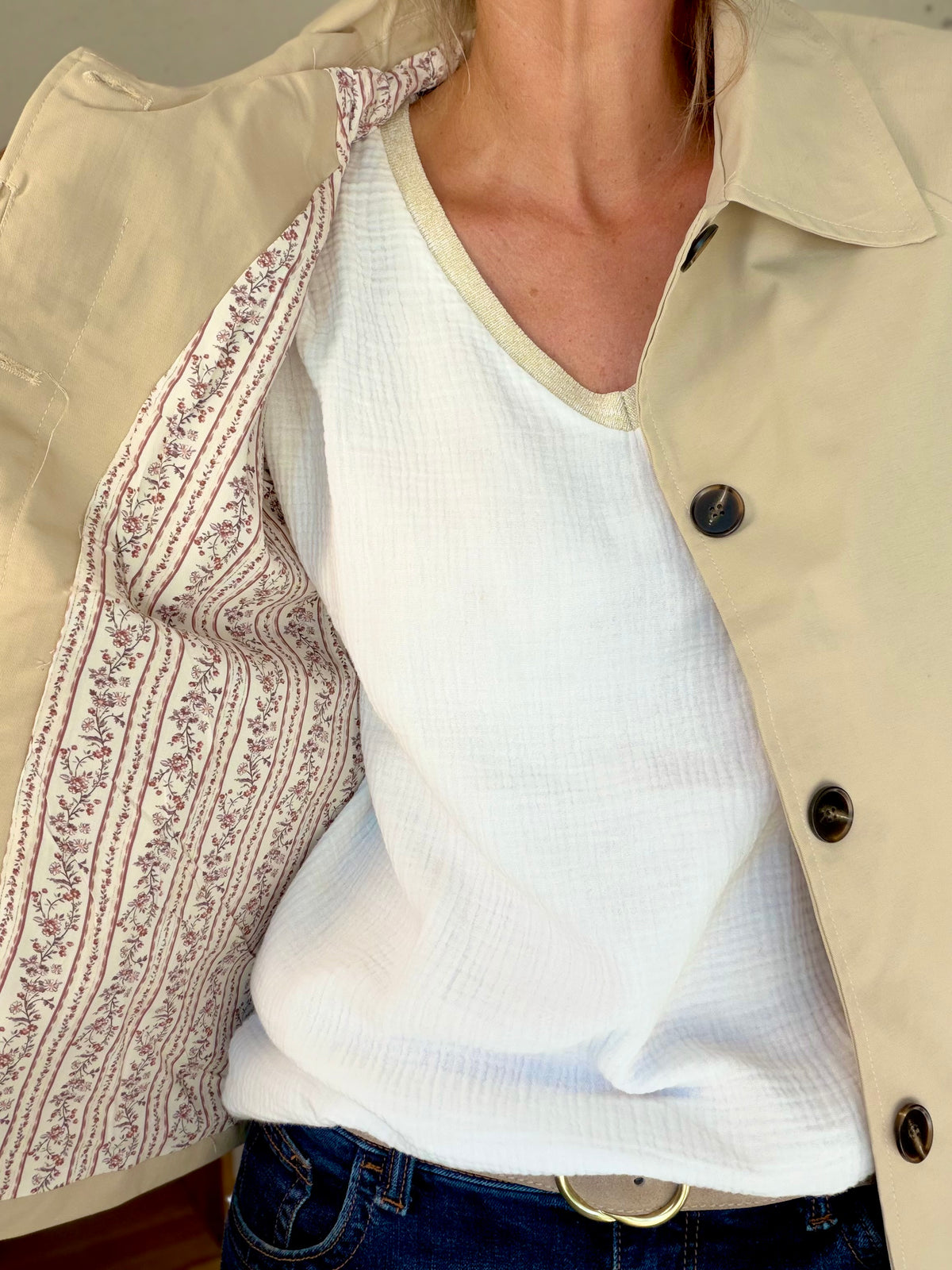 Veste Trench avec Liberty - MADELEINE Beige
