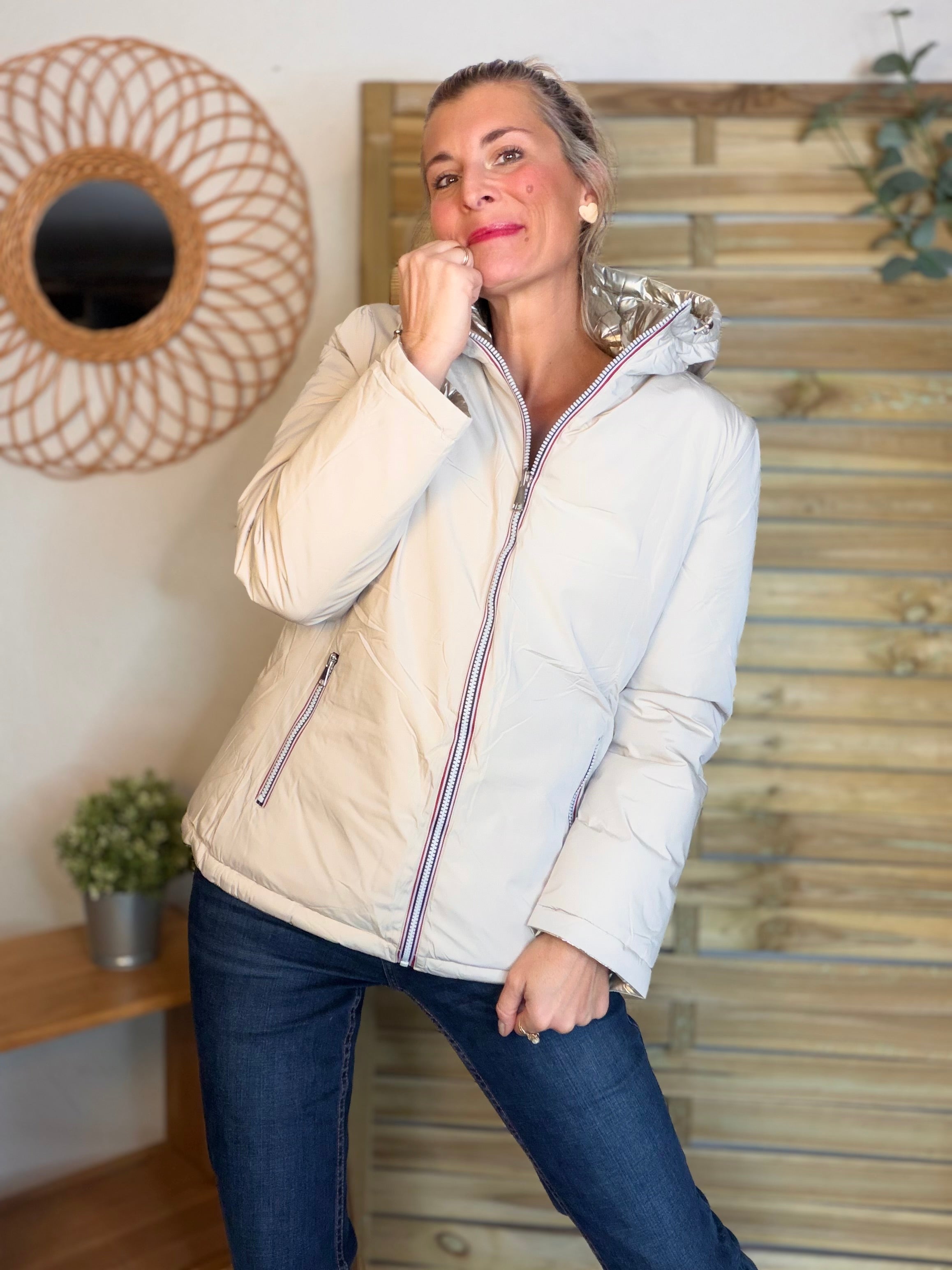 ⚡️PÉPITES FRIDAY - Doudoune imperméable réversible longue ANGÈLE COURT - Écru - MELYA MELODY