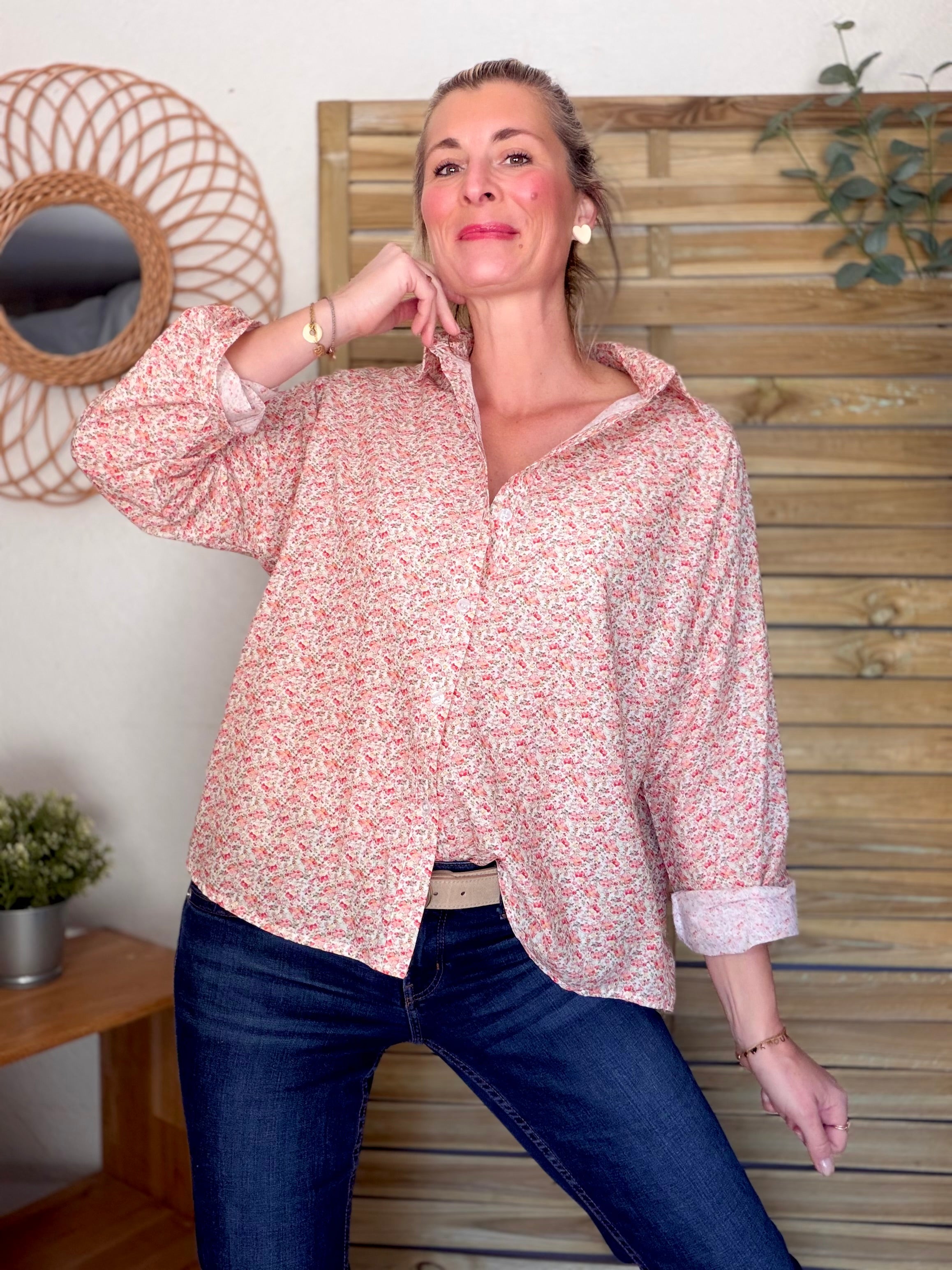 Chemise imprimée Liberty AZÉLIE Rouge rosé