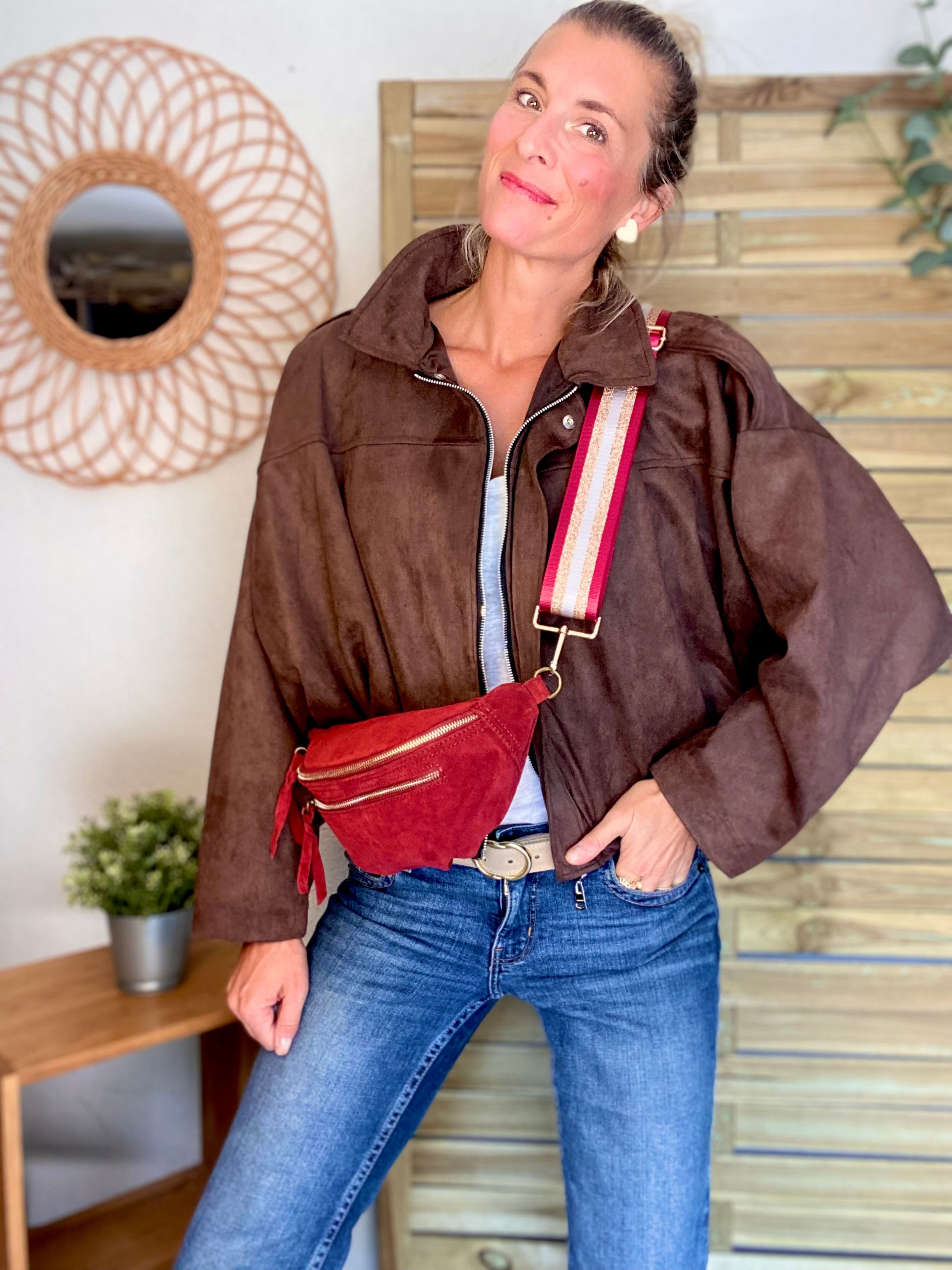 Veste oversize en suédine ISAAC - Chocolat
