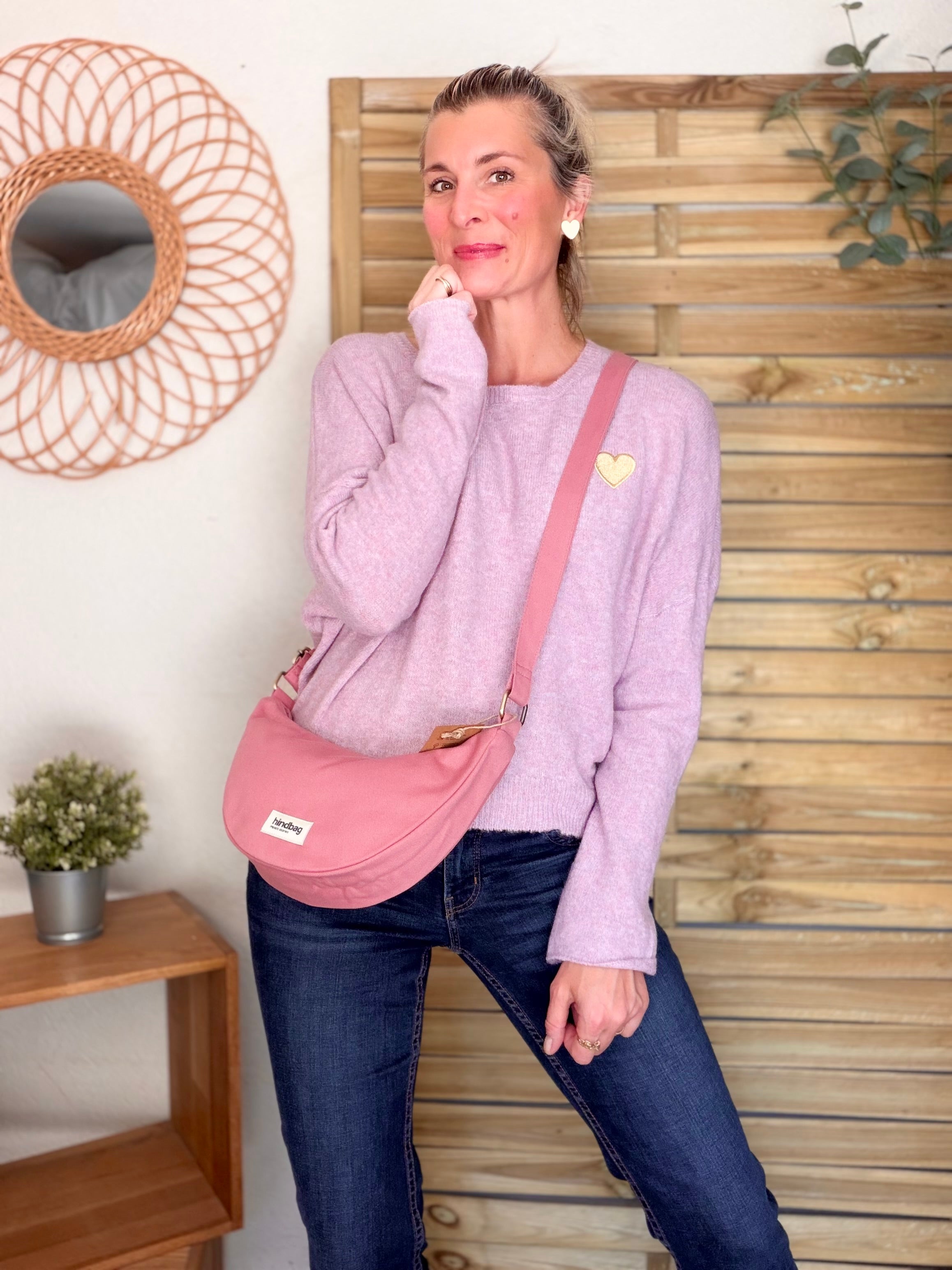 Pull léger en maille cœur doré brodé 💛 MELISSA - Parme chiné