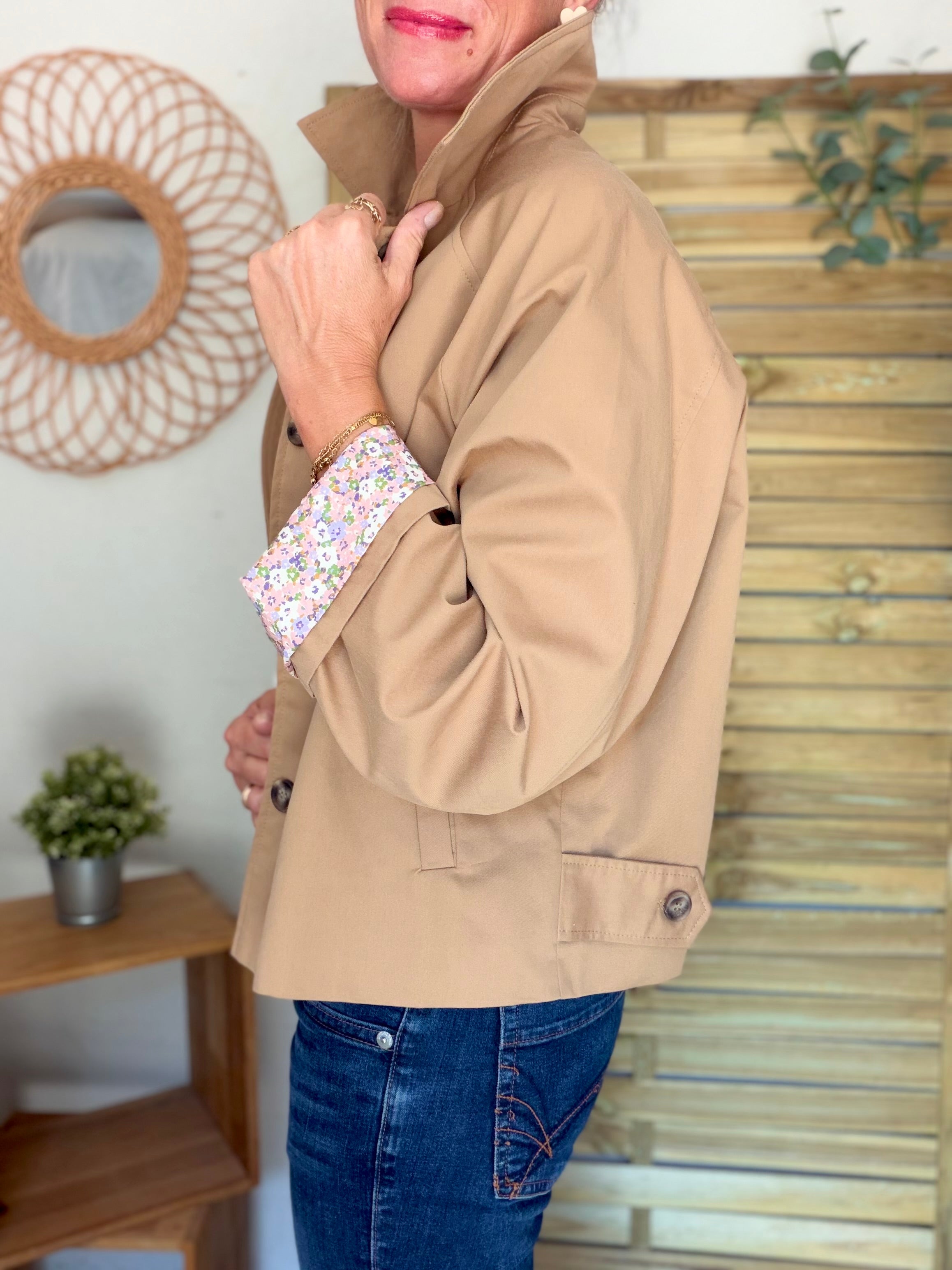 Veste Trench en coton Camel avec Liberty - MAHAUT - LILI et LALA