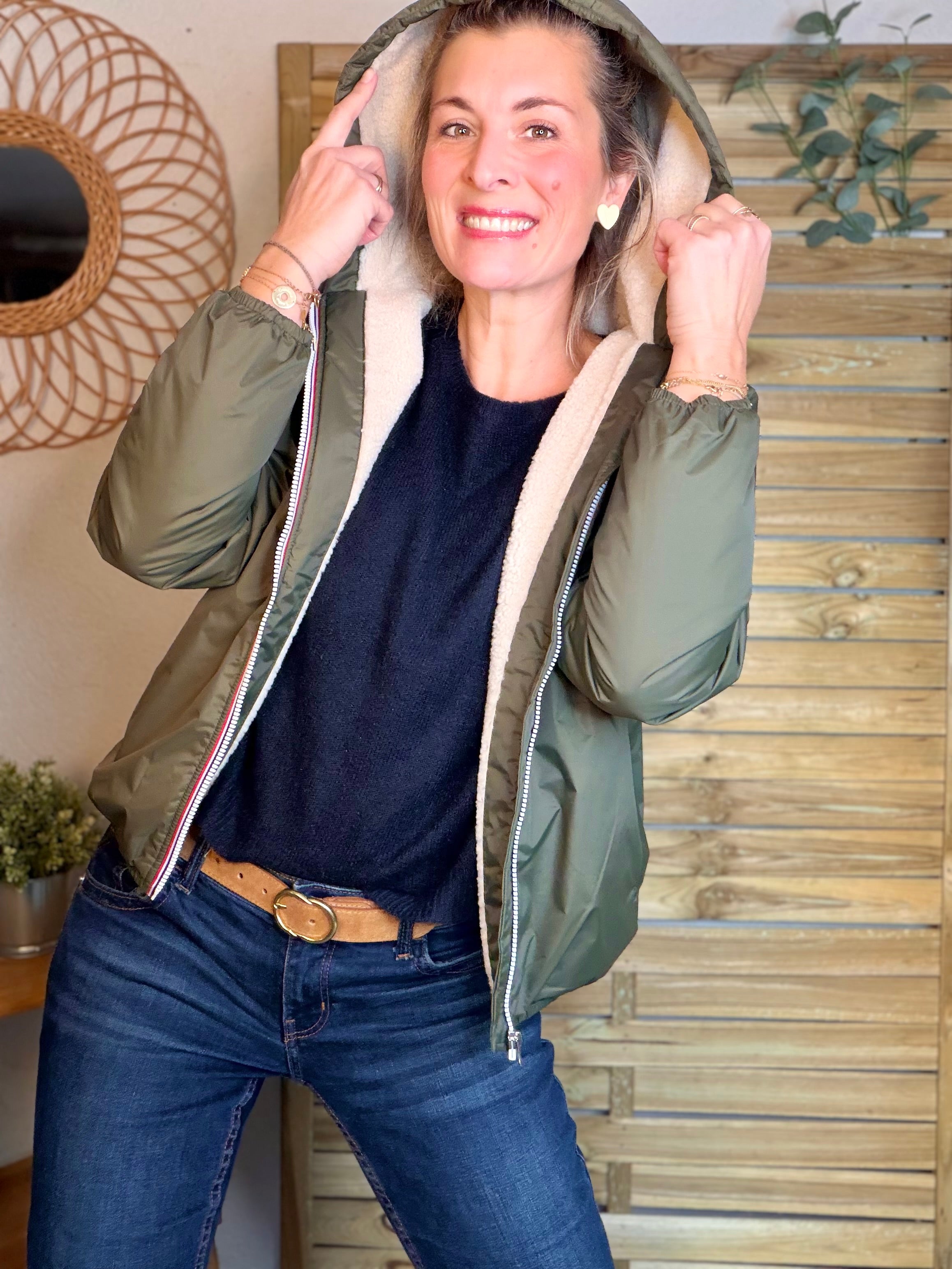 Parka Imperméable LOUISE COURT sherpa - Kaki - LAURA JO