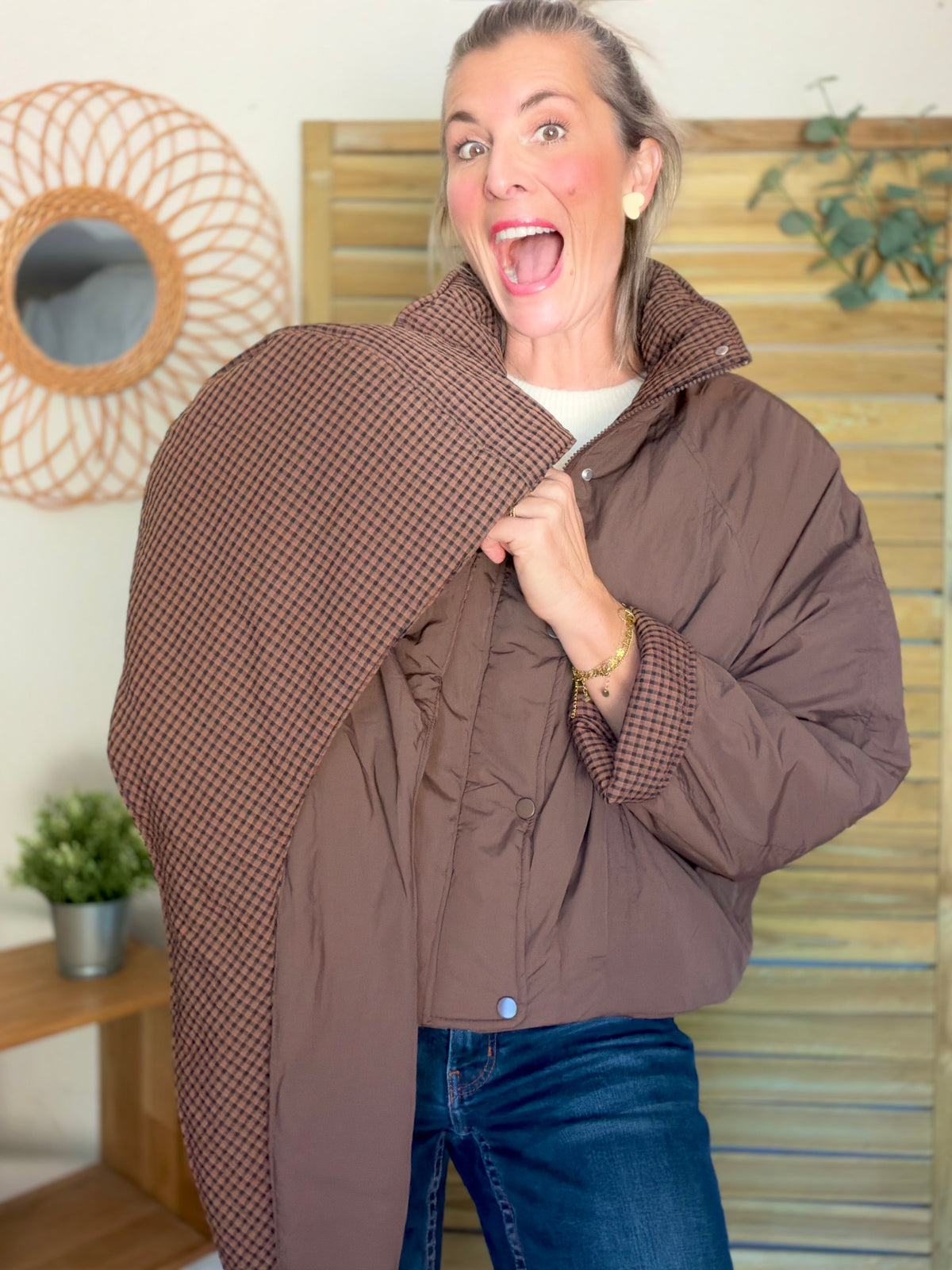 PRÉCOMMANDE (Expédition 22/10) • Veste matelassée capuche amovible réversible ODILE Chocolat