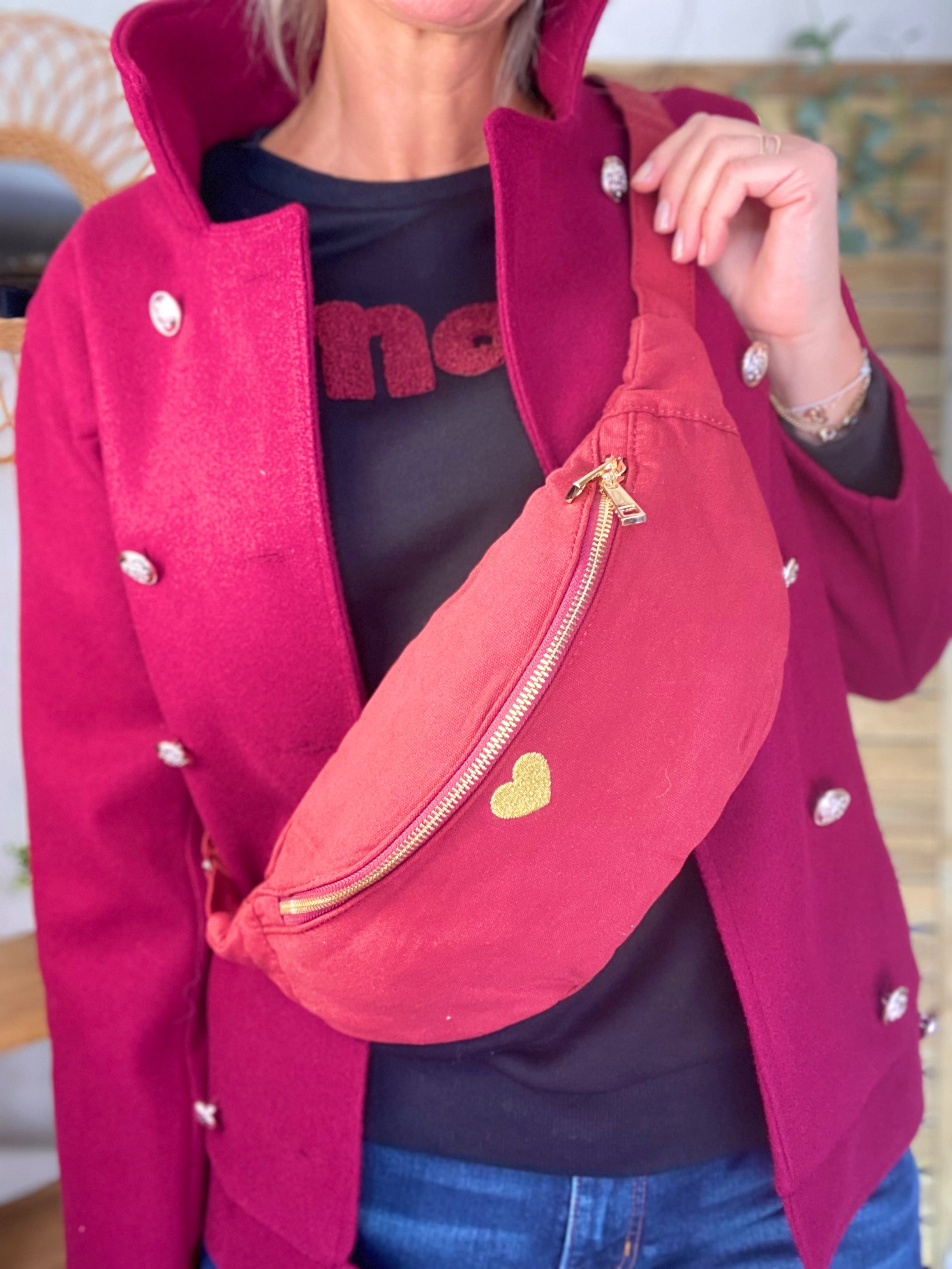 Sac banane en coton Coeur brodé 💛 CASSIDY - Bordeaux