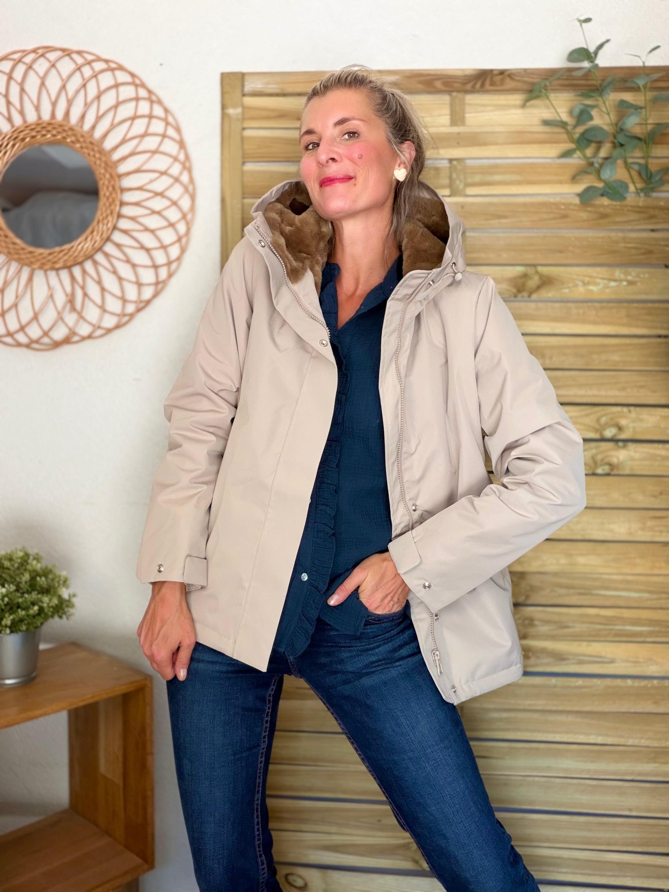 LAURA JO - Parka fourrée imperméable AMBRE MI-LONG - Beige / Camel