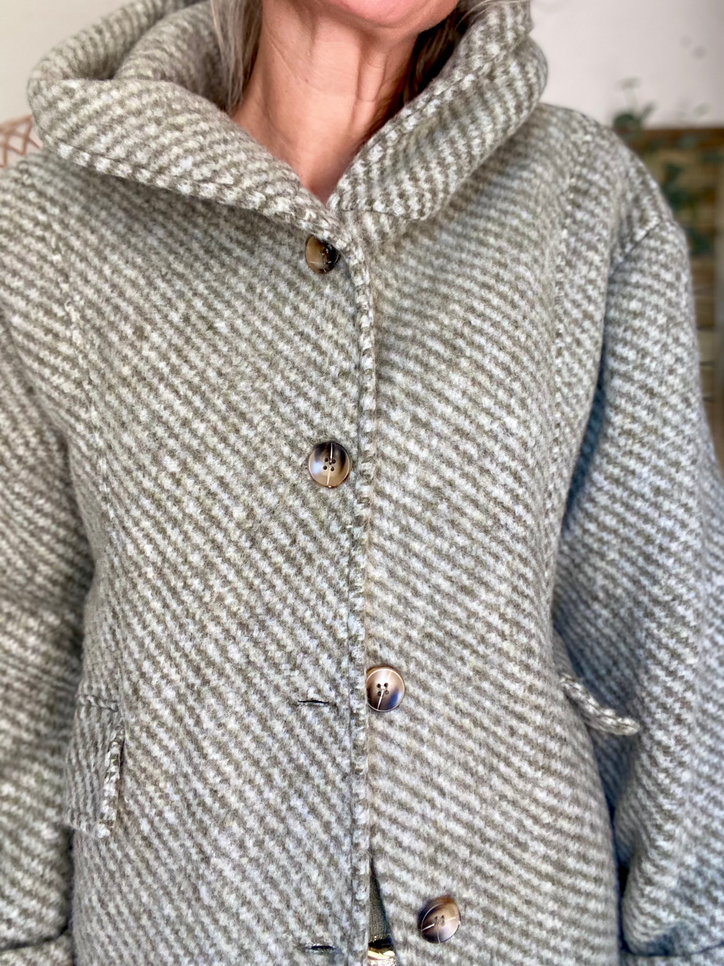 Manteau laine AGATHE avec détails Léo (étoile capuche) - Kaki