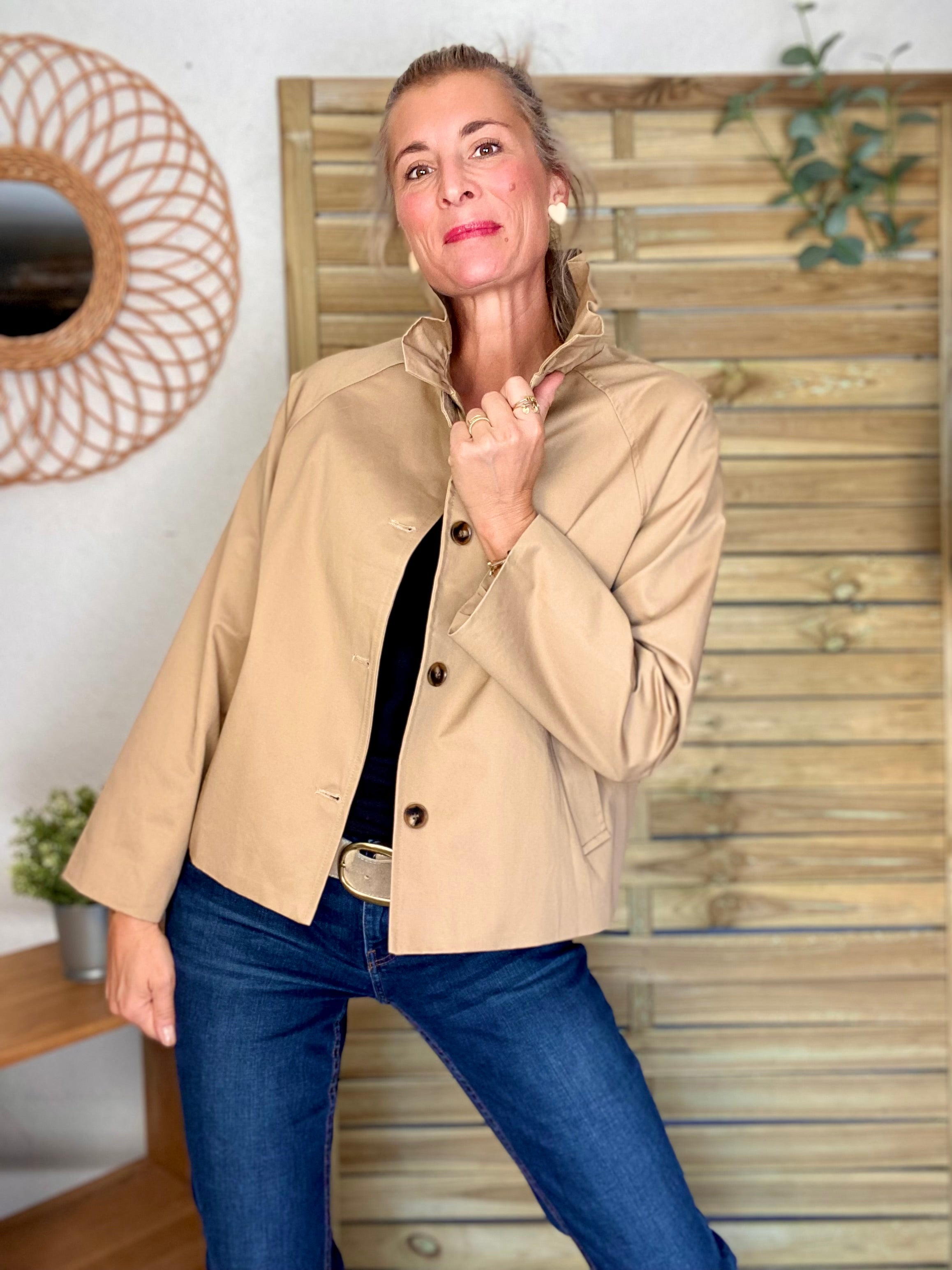 Veste Trench col victorien avec vichy - VICKY Beige
