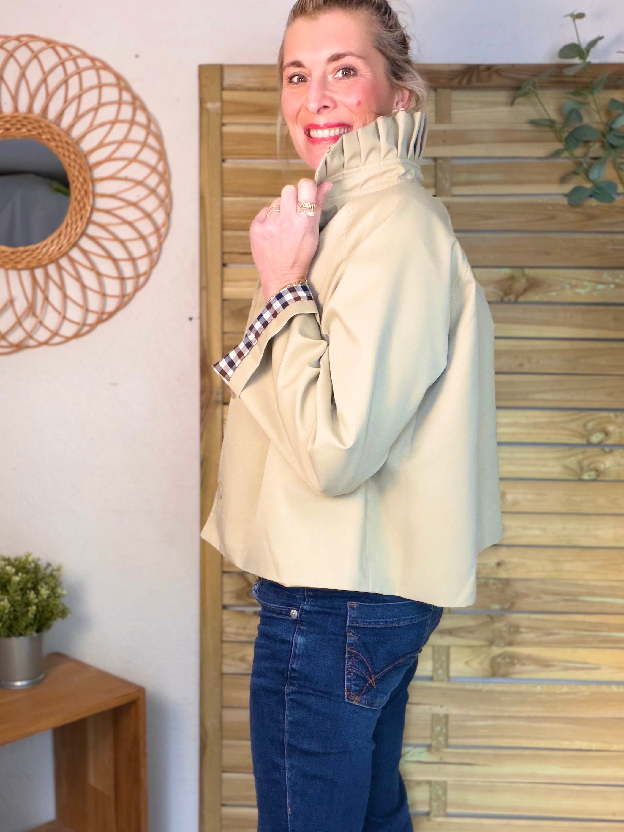 Veste Trench col victorien avec vichy - VICKY Beige