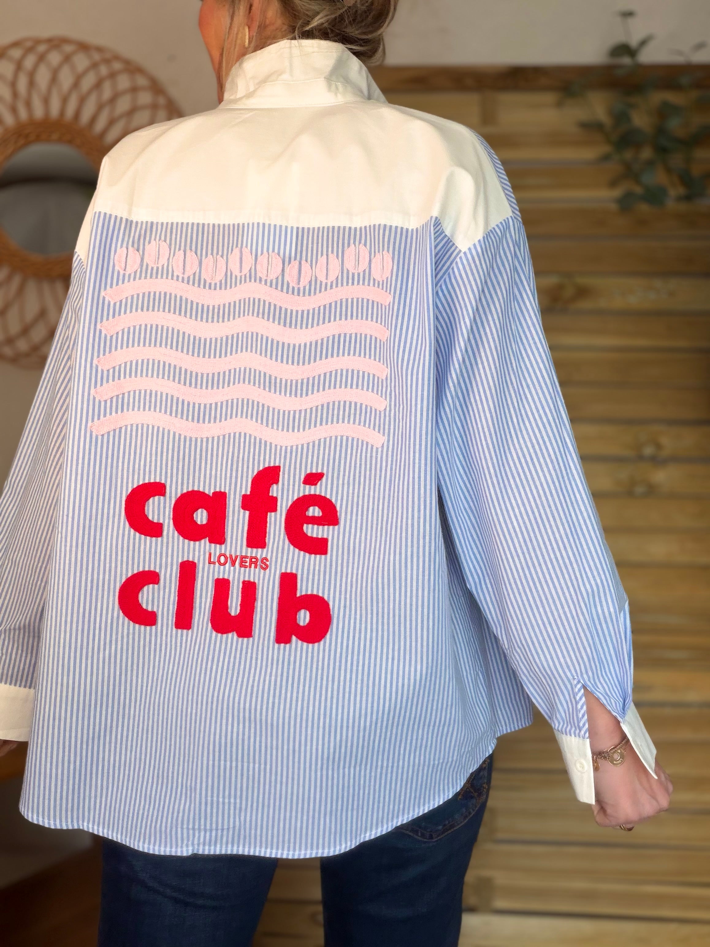 Chemise bleue rayée brodée CAFÉ LOVERS CLUB - ALIZÉE