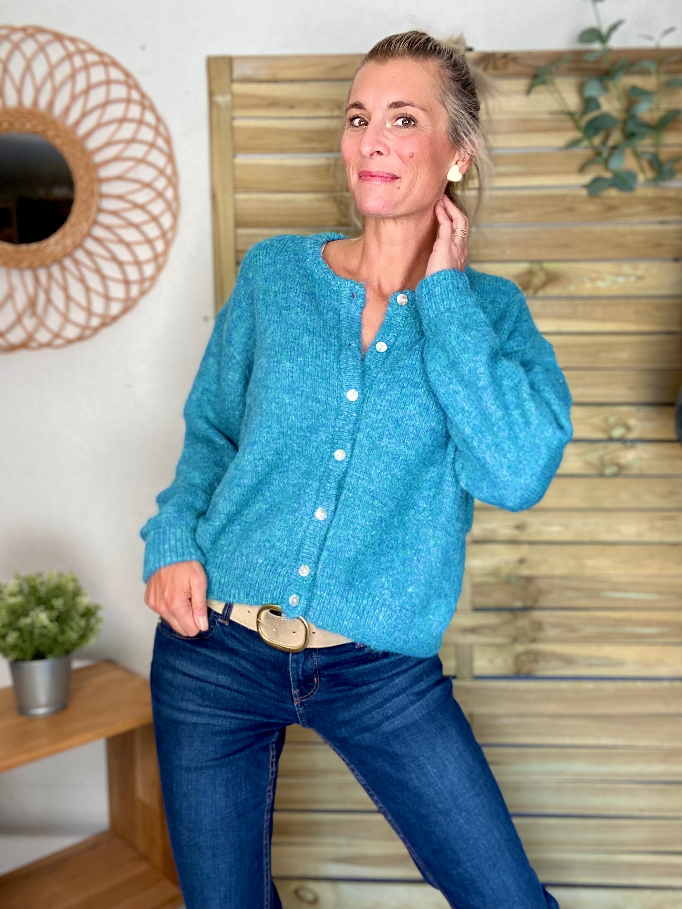 Gilet en maille MERYL - Bleu canard