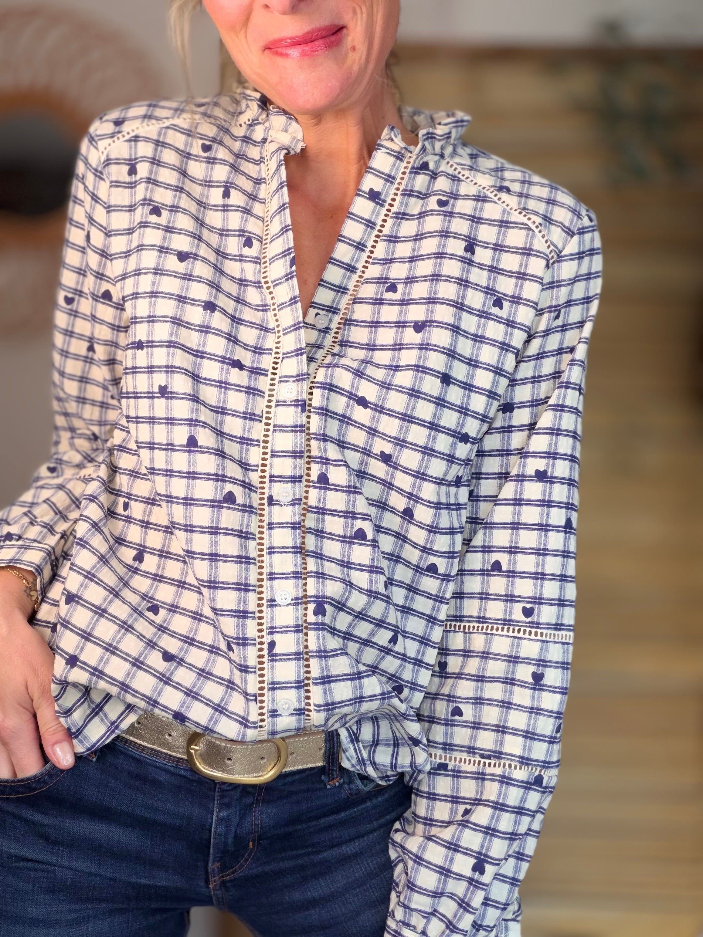 ⚡️ARRIVAGE - Blouse à carreaux et cœurs 💙 LYA bleue