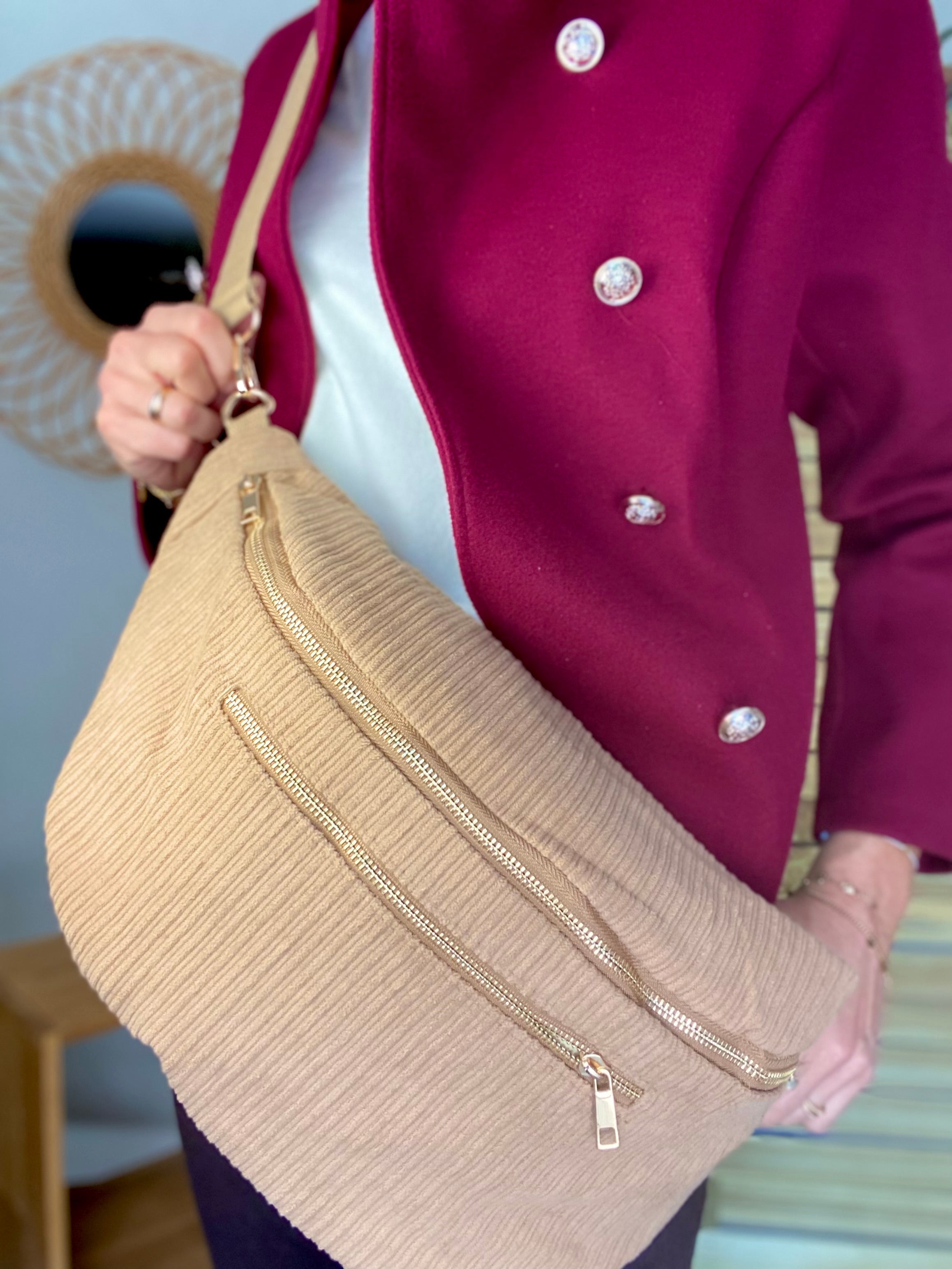 Sac banane XXL Velours côtelé Ciao Boum MOLLY -  Beige