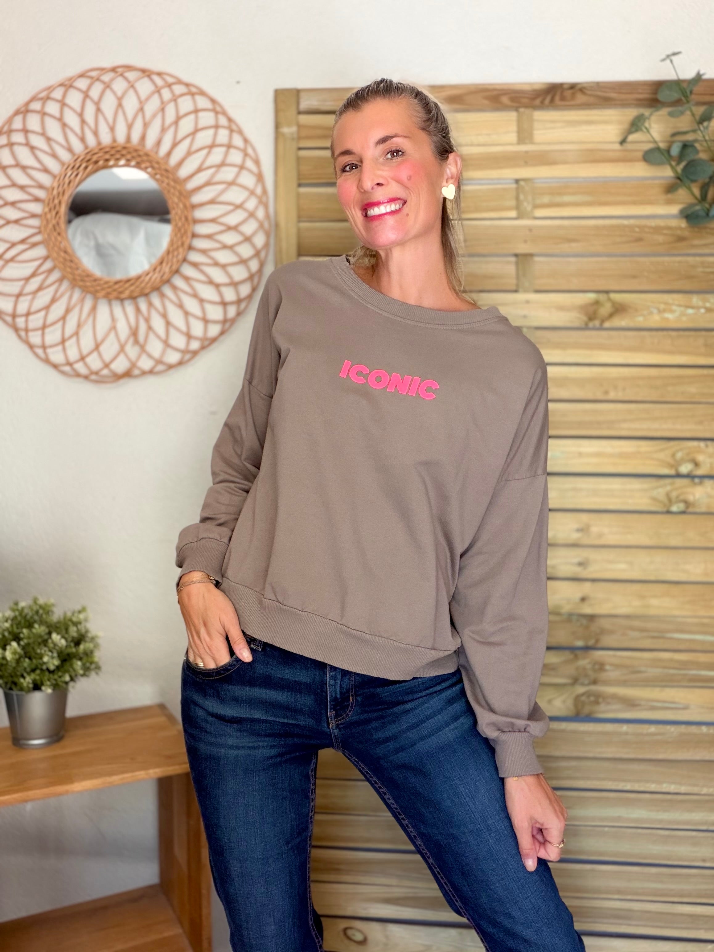 Sweat ICONIC léger 100% coton FAUSTINE Taupe (taille 36 à 46)