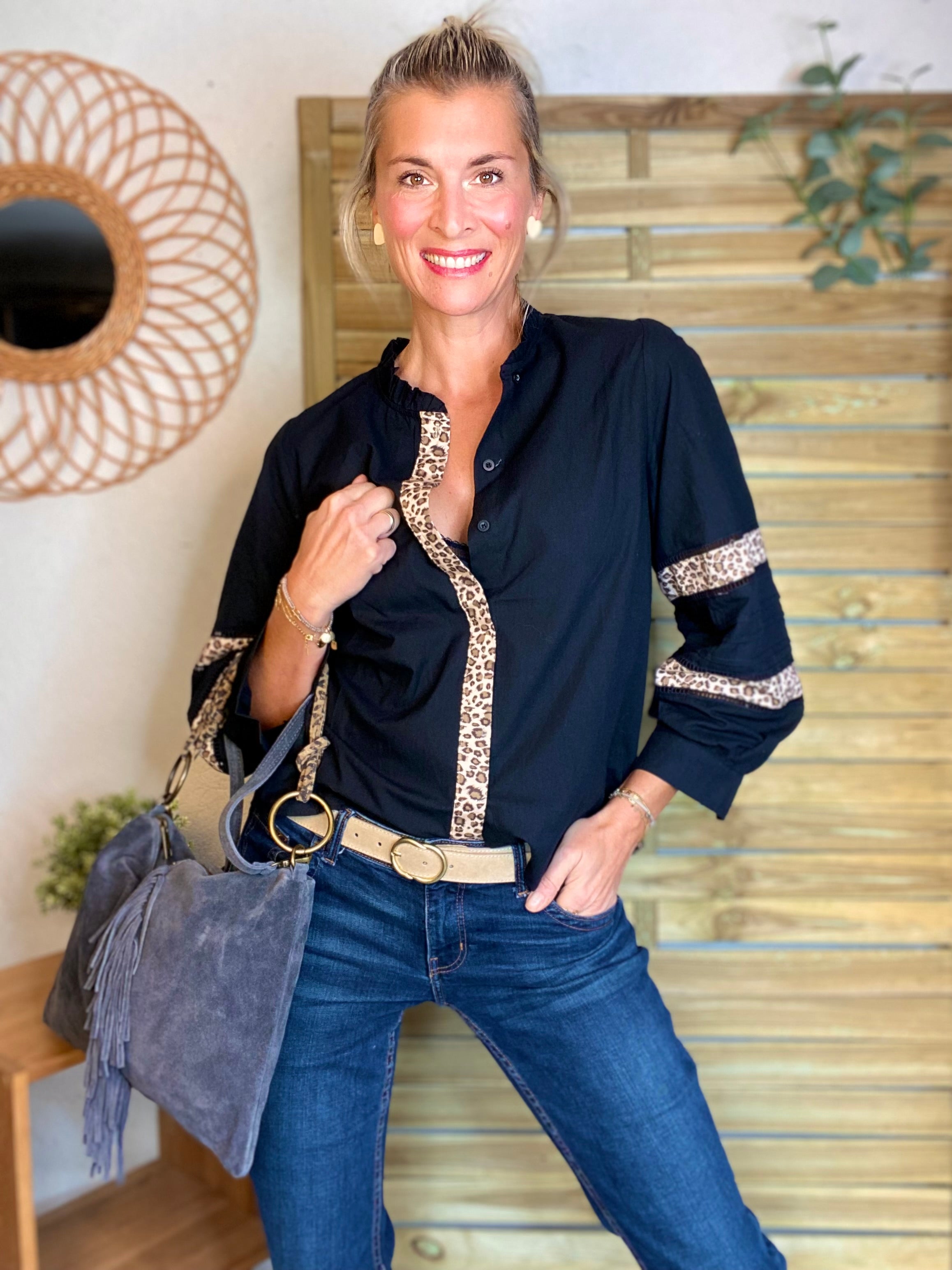 ⚡️ ARRIVAGE - Chemise coton détails Léo 🐆 SCARLETT Noir