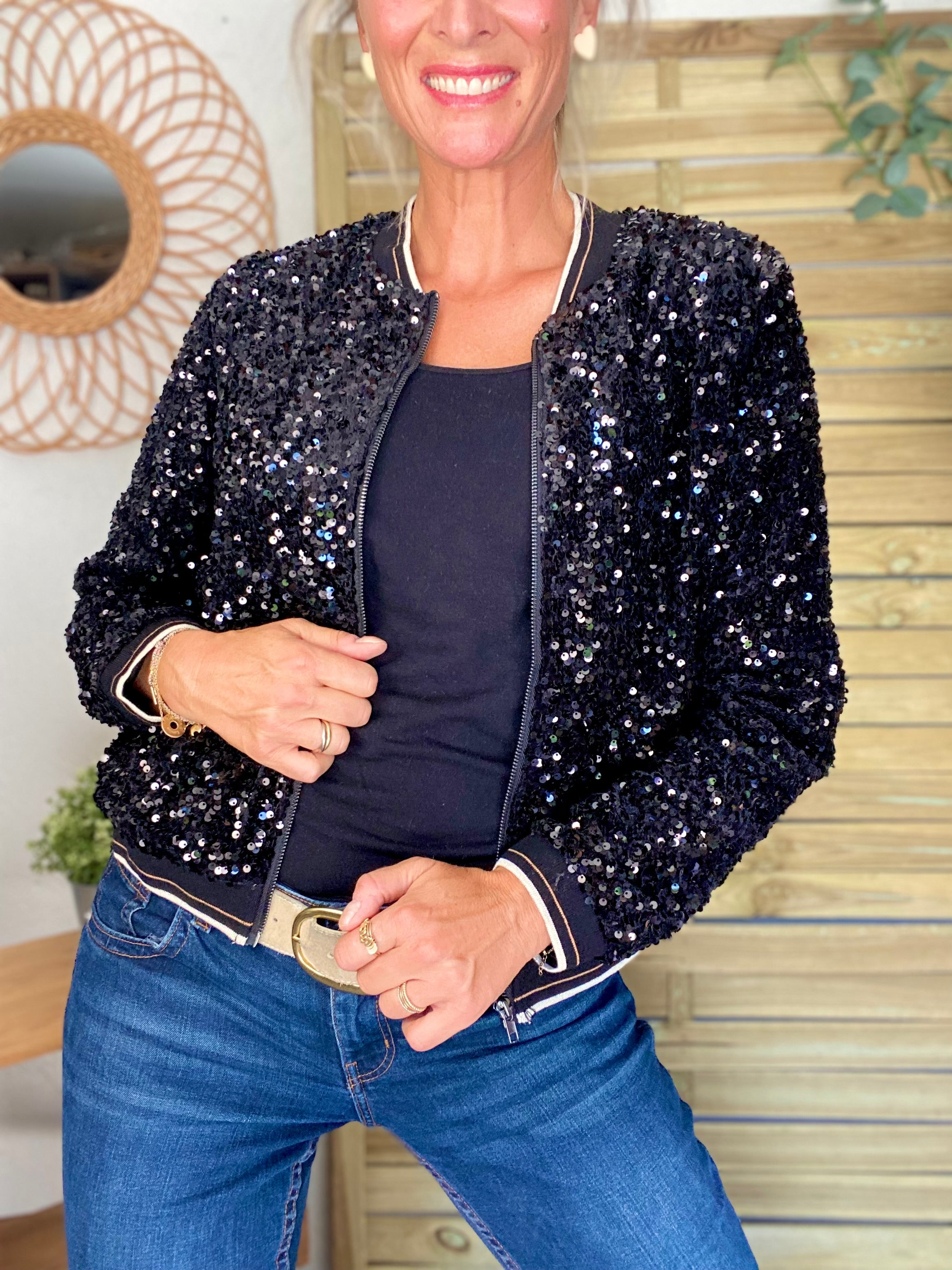 Veste bombers avec sequins Noirs KIM