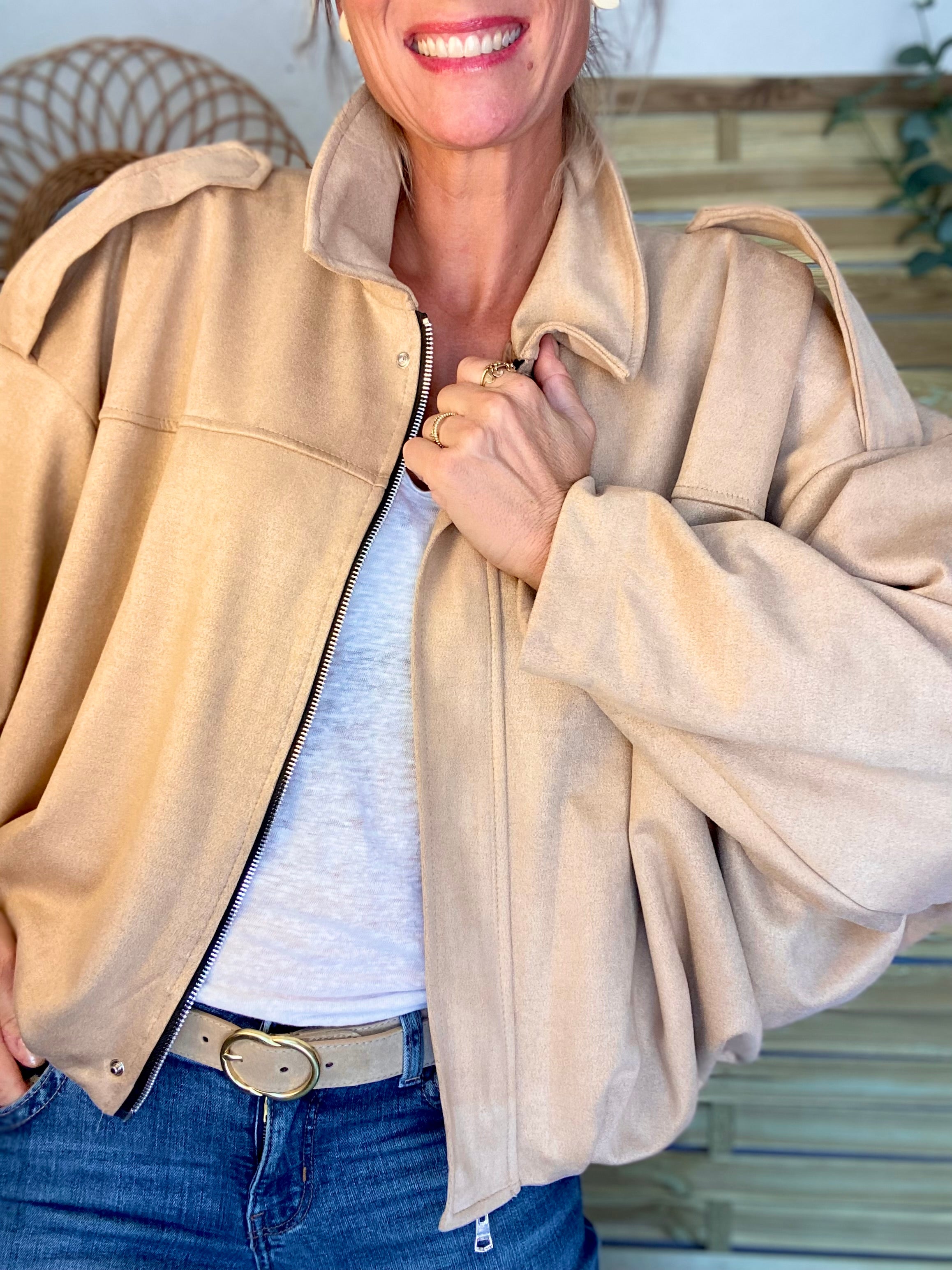 Veste oversize en suédine ISAAC - Camel clair
