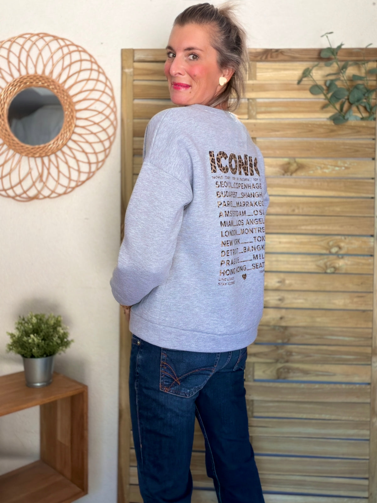 Sweat ICONIC Léo molleton ISALINE - Gris
