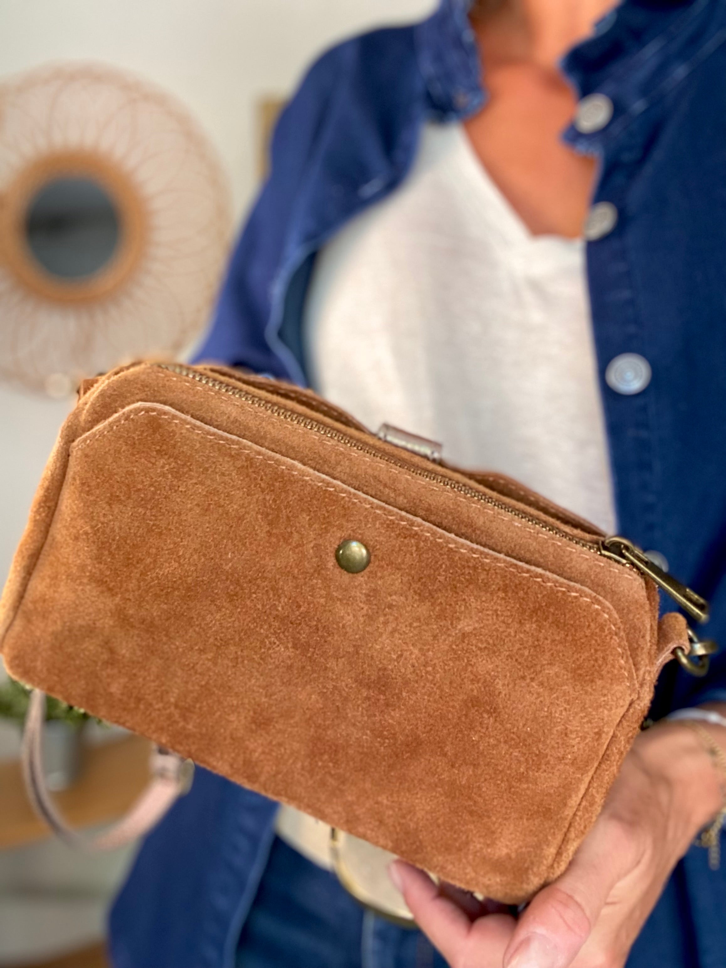 Sac bandoulière en cuir EZRA - Camel/Bronze
