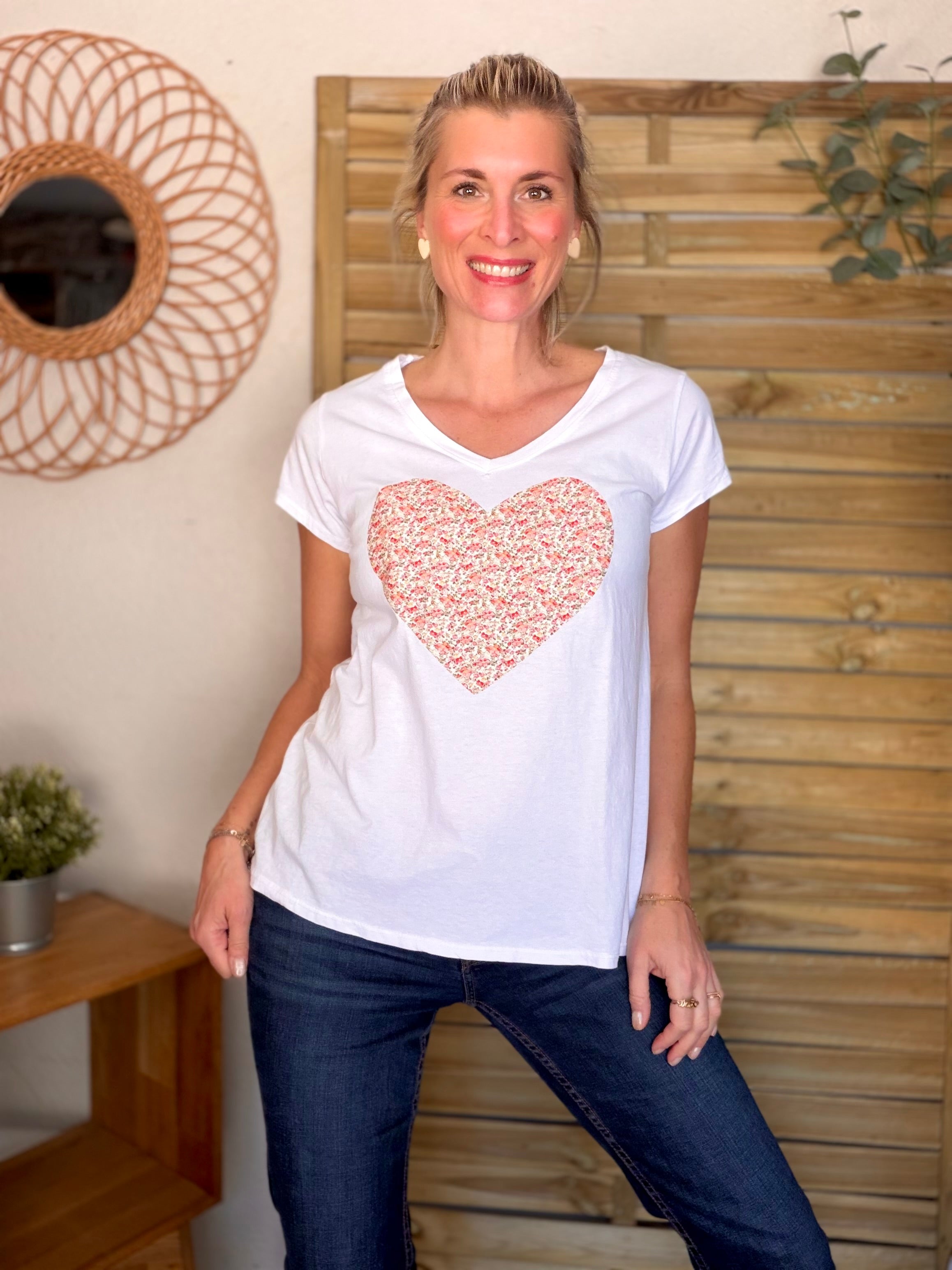 Tee shirt Gros Coeur Liberty rouge rosé VERA ❤️