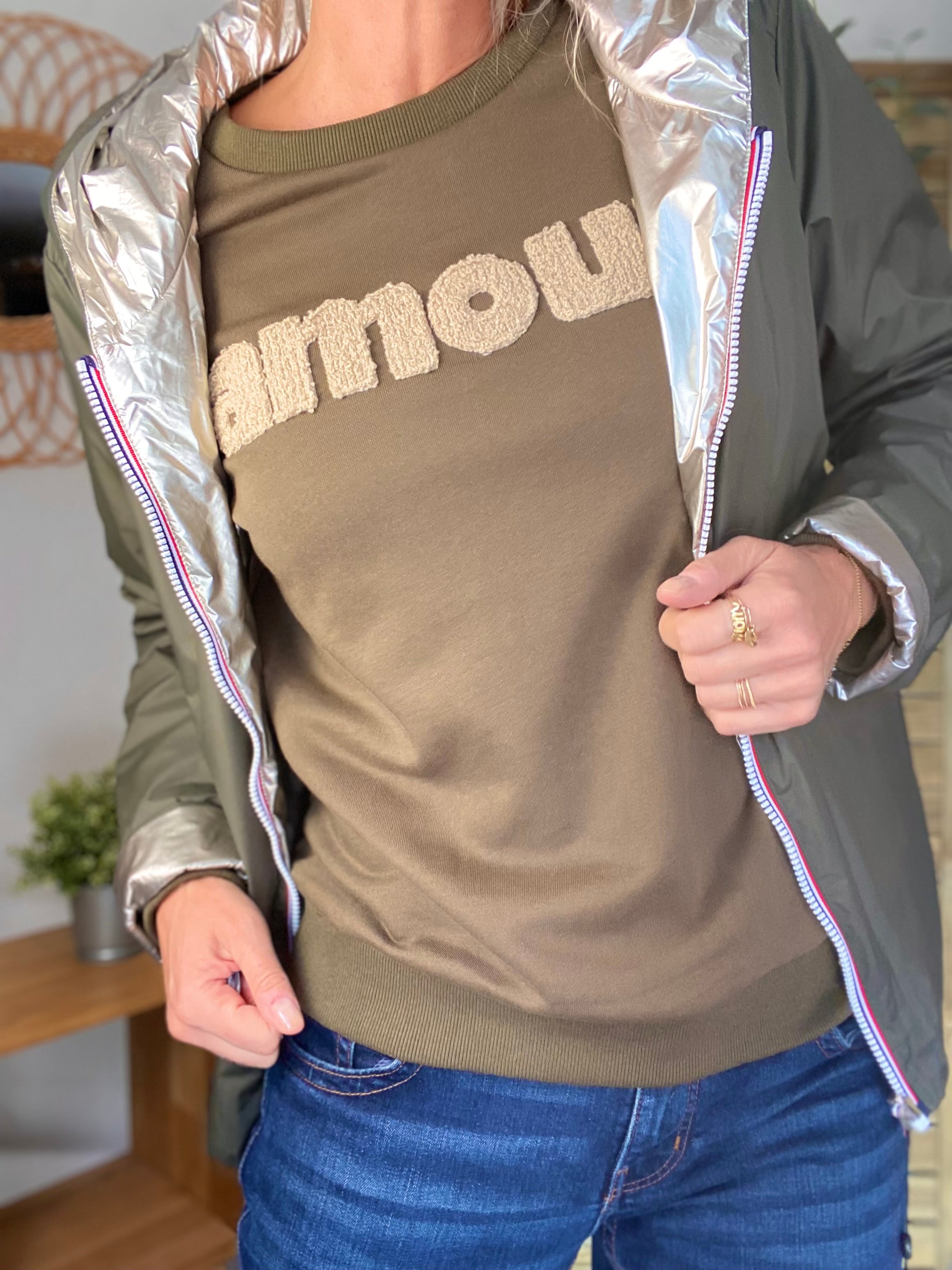 Sweat amour DORIA - Kaki / Beige