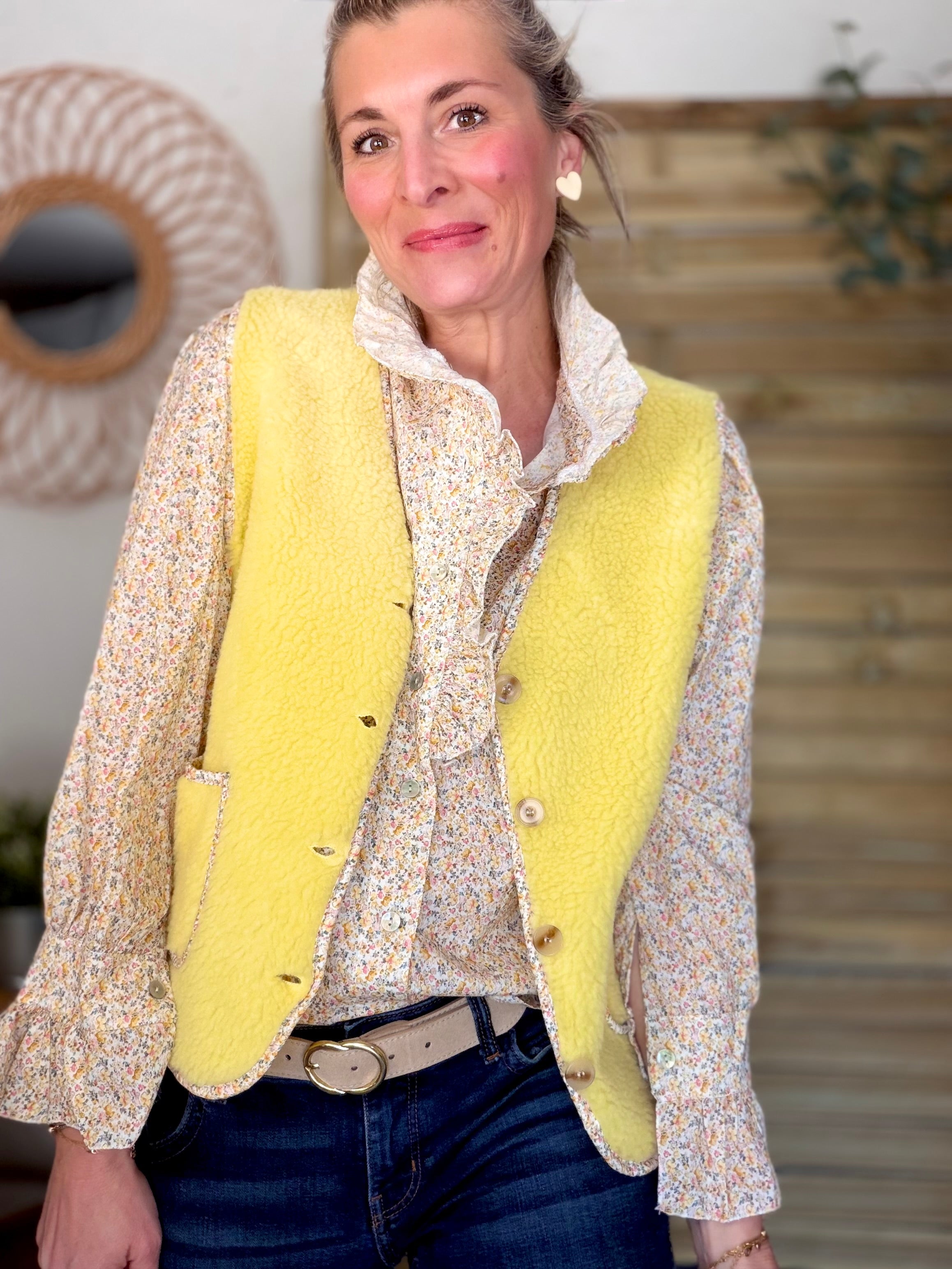Gilet moumoute sans manche Liberty MARTHE Jaune