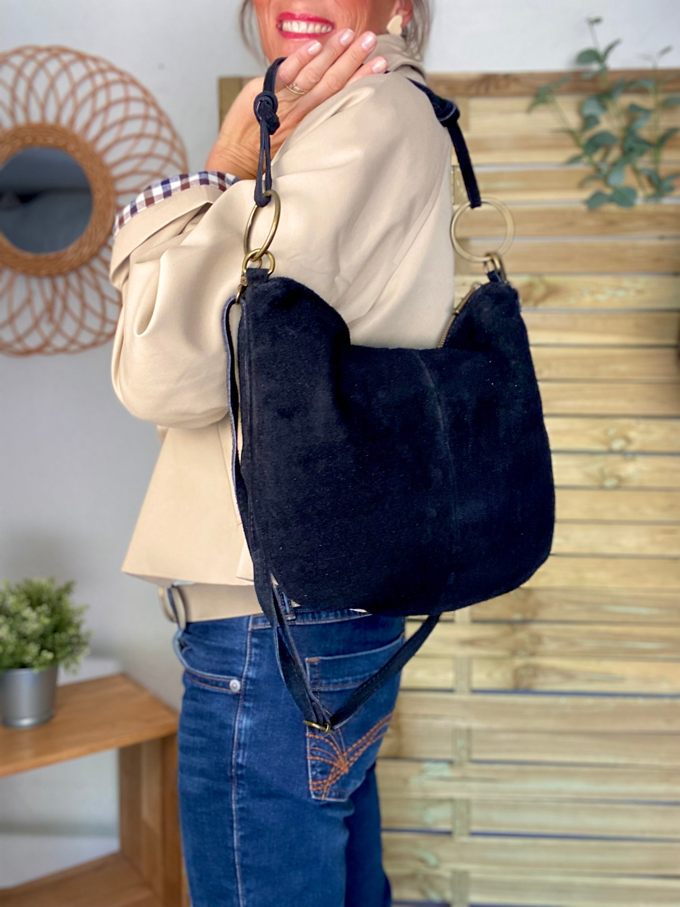 Sac en cuir daim SCOTT - Noir
