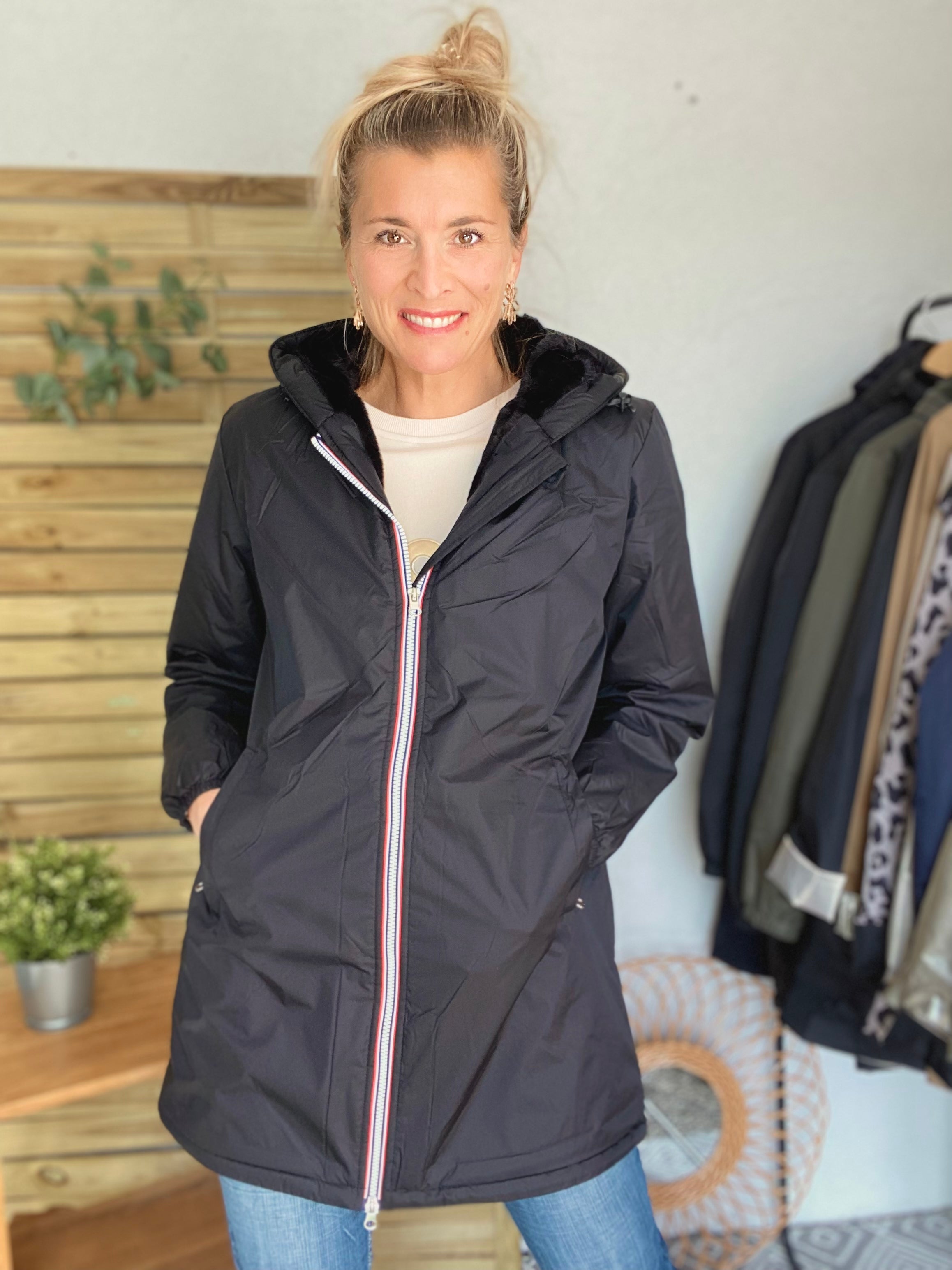 Parka Imperméable LOUISE LONG fourré - Noir - Laura Jo